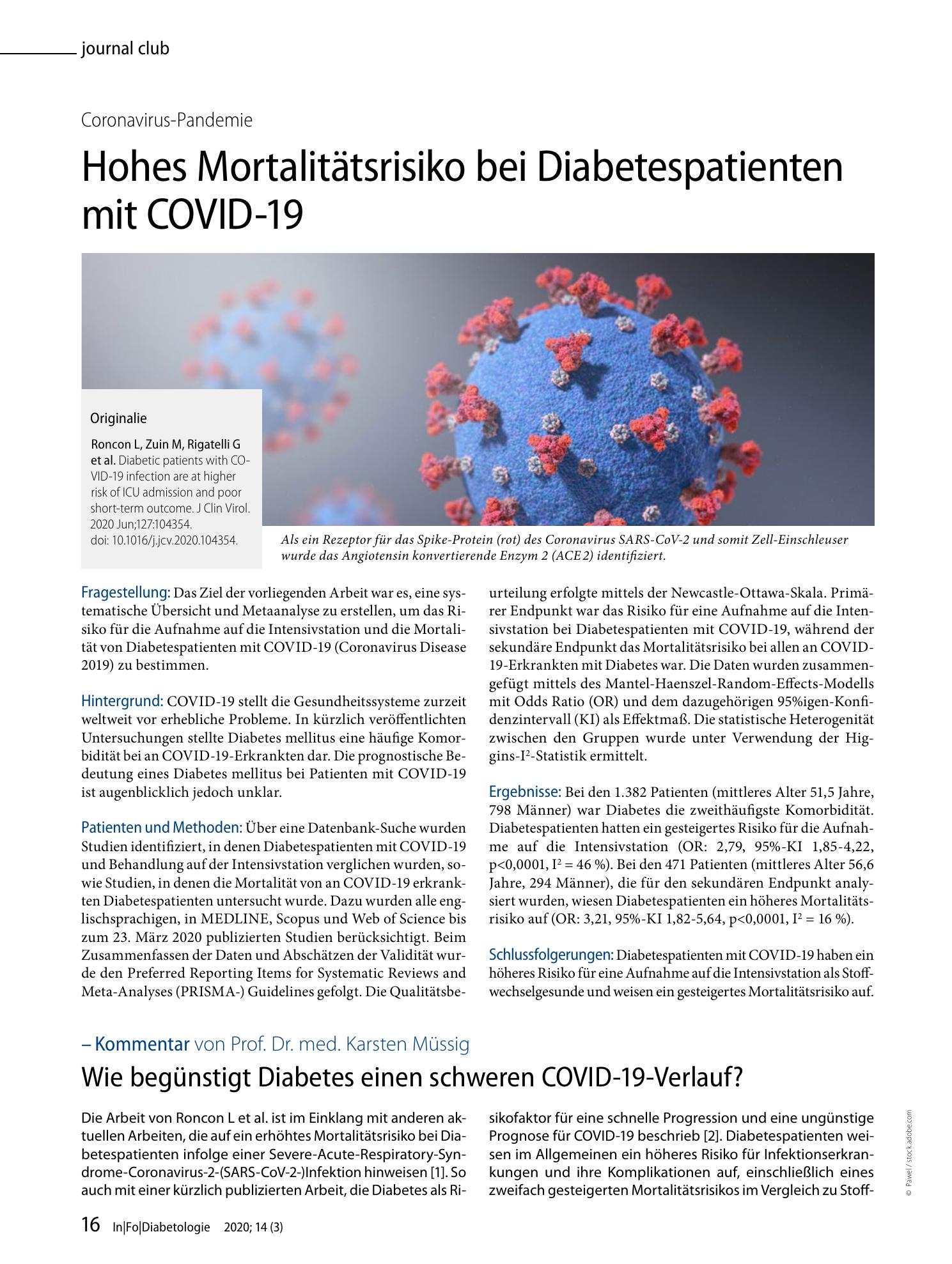 Vorschauseite 1: Hohes Mortalitätsrisiko bei Diabetespatienten mit COVID-19