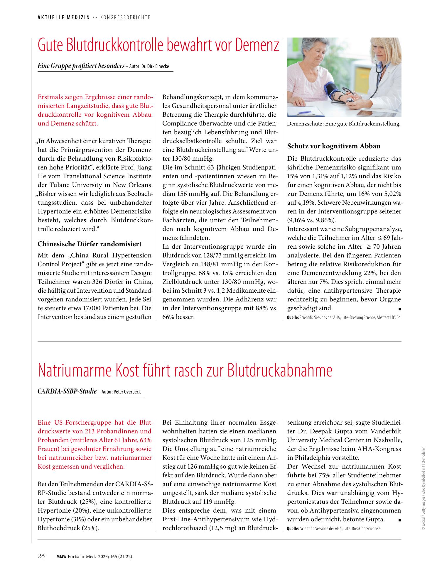 Vorschauseite 1: Gute Blutdruckkontrolle bewahrt vor Demenz
