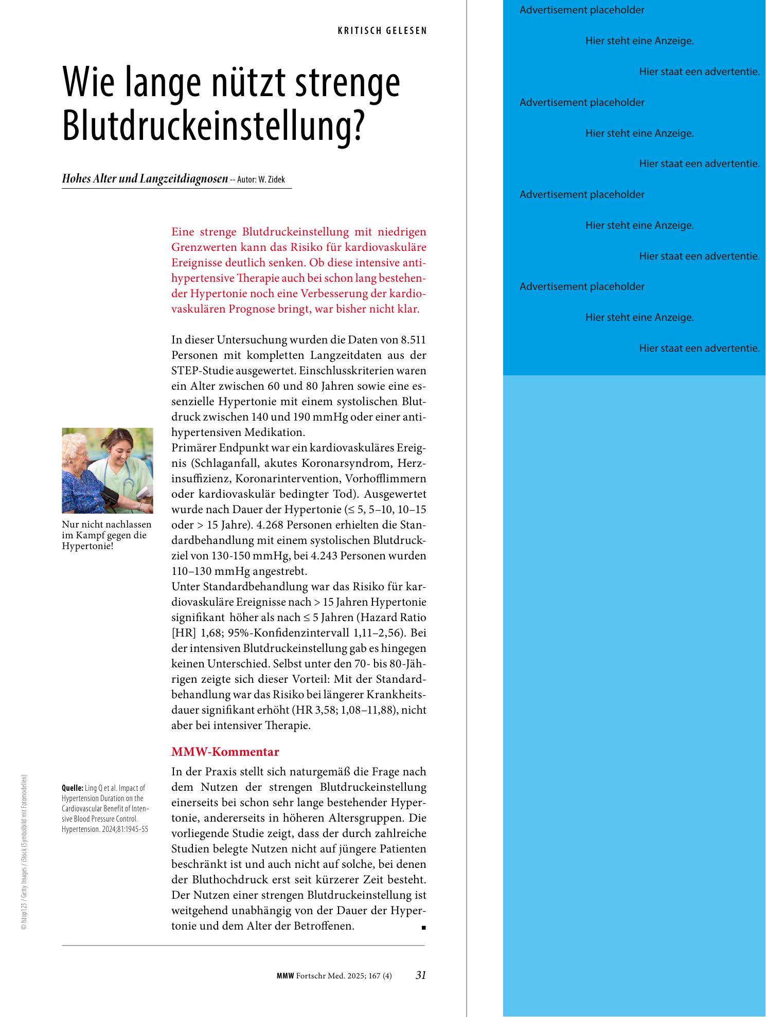 Vorschauseite 1: Wie lange nützt strenge Blutdruckeinstellung?