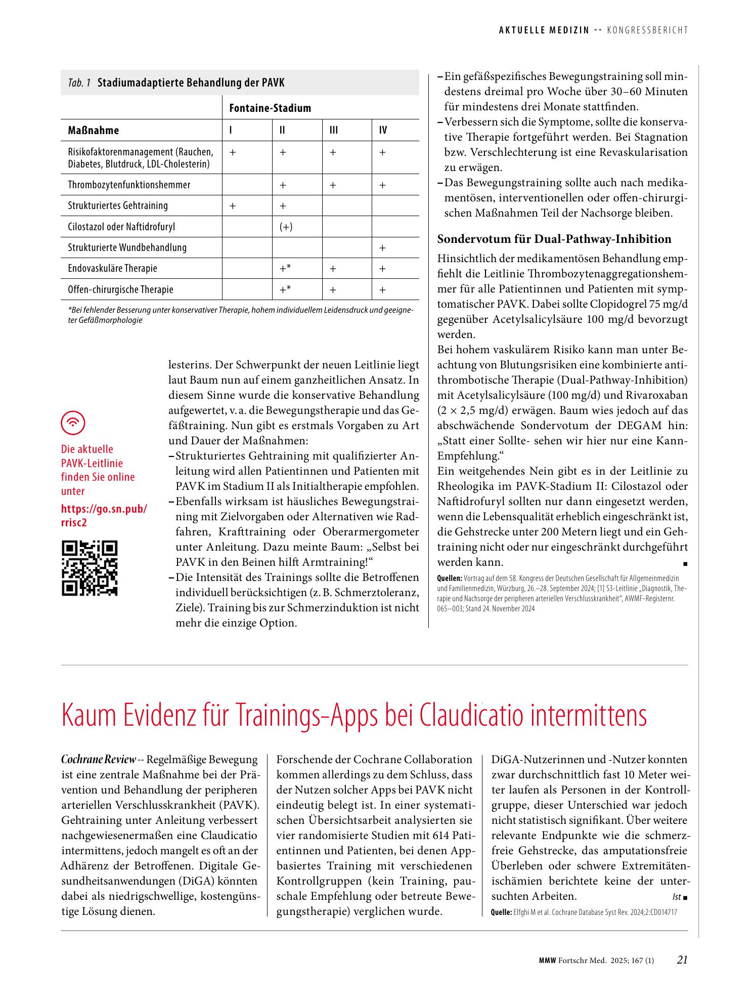 Vorschauseite 1: Kaum Evidenz für Trainings-Apps bei Claudicatio intermittens