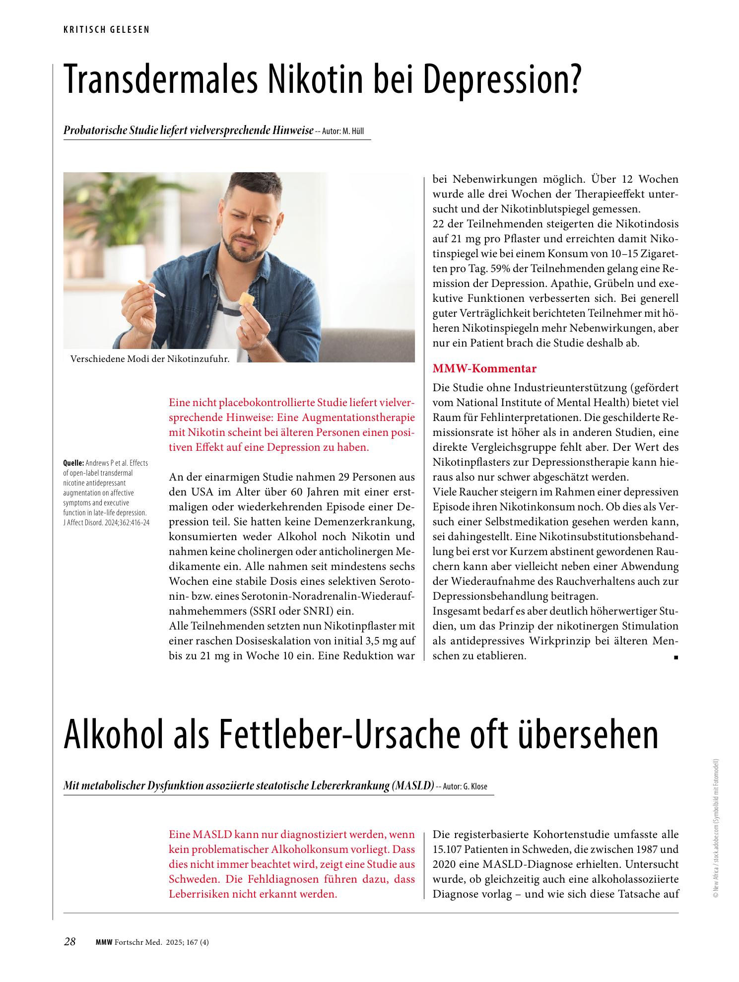Vorschauseite 1: Transdermales Nikotin bei Depression?