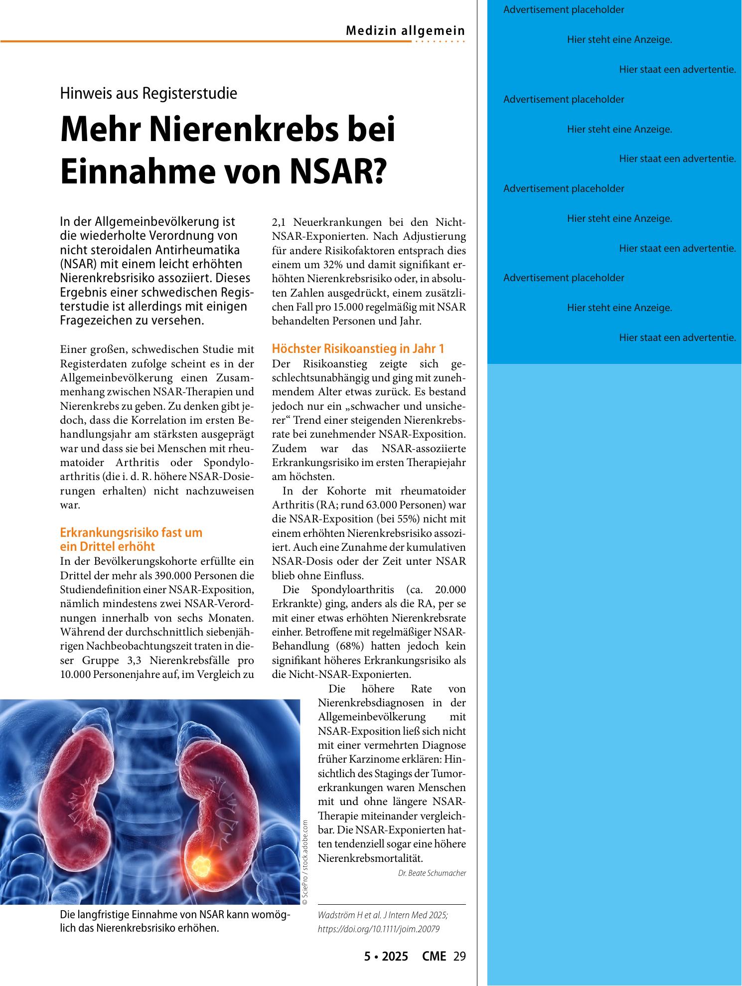 Vorschauseite 1: Mehr Nierenkrebs bei Einnahme von NSAR?
