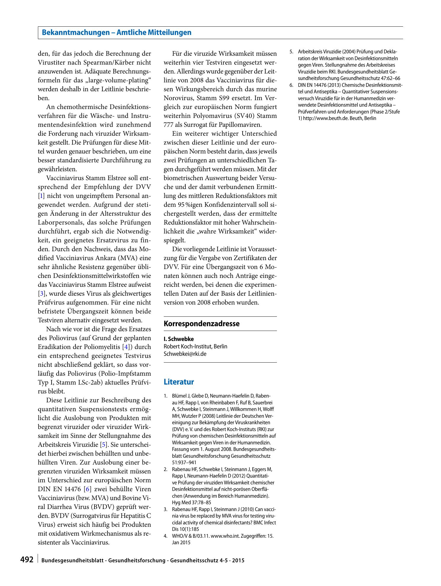 Vorschauseite 2: Mitteilung der Deutschen Vereinigung zur Bekämpfung der Viruskrankheiten e. V. (DVV) und des Robert Koch-Instituts (RKI) zur Veröffentlichung der aktualisierten Fassung der Leitli…