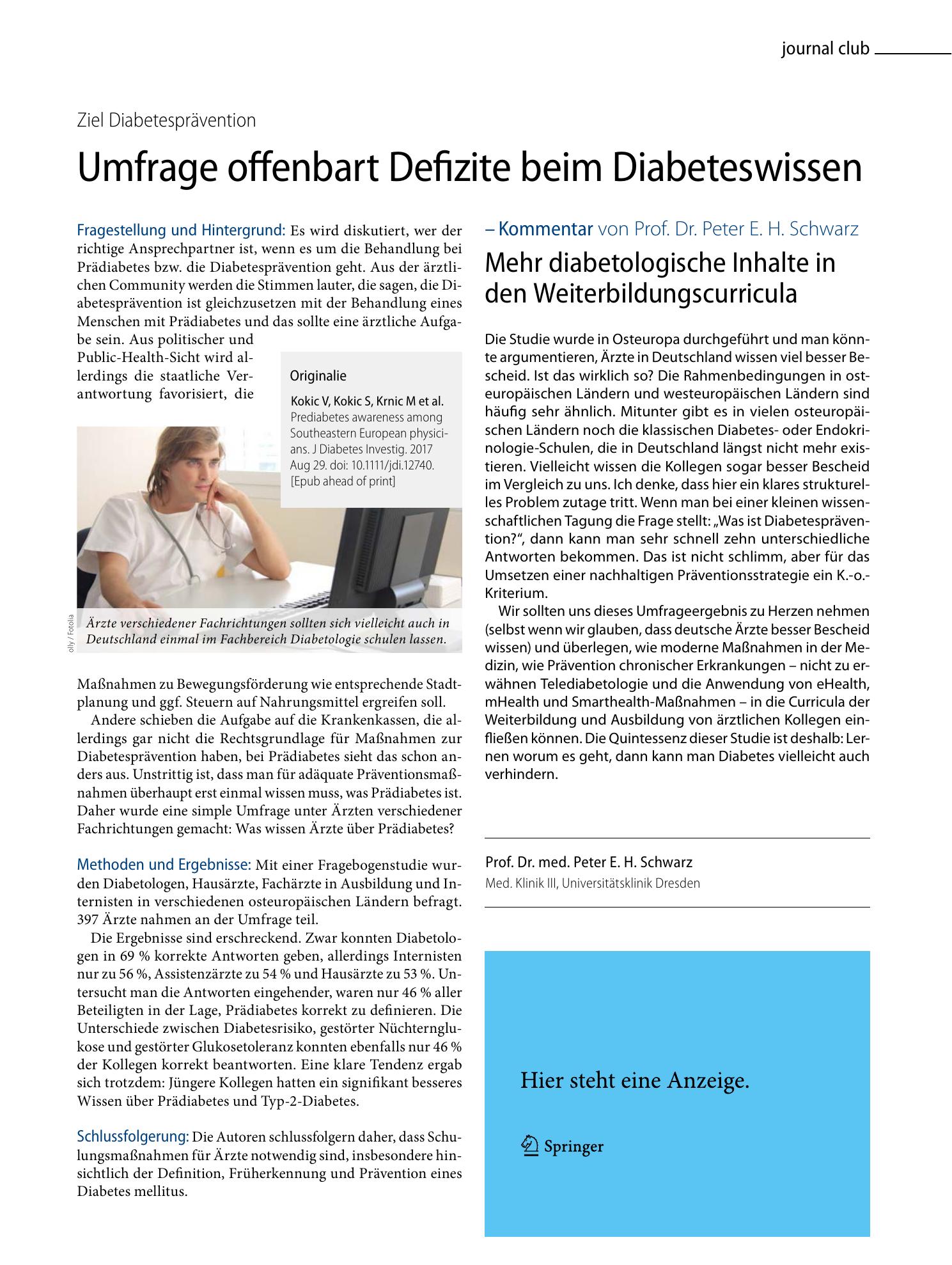 Vorschauseite 1: Umfrage offenbart Defizite beim Diabeteswissen