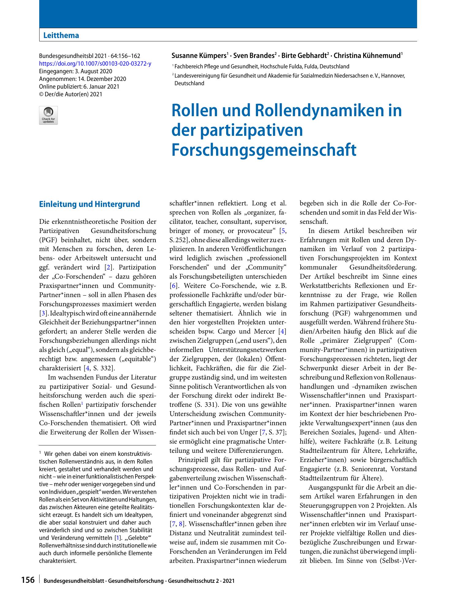 Vorschauseite 1: Rollen und Rollendynamiken in der partizipativen Forschungsgemeinschaft