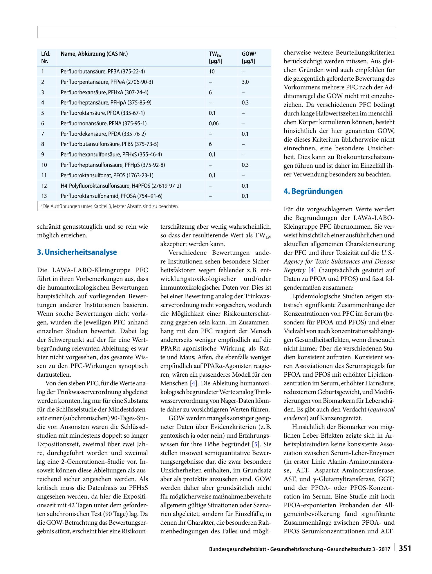 Vorschauseite 2: Fortschreibung der vorläufigen Bewertung von per- und polyfluorierten Chemikalien (PFC) im Trinkwasser