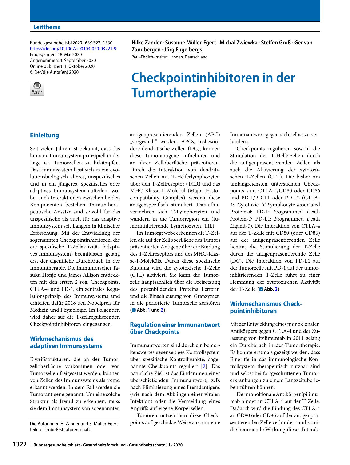 Vorschauseite 1: Checkpointinhibitoren in der Tumortherapie
