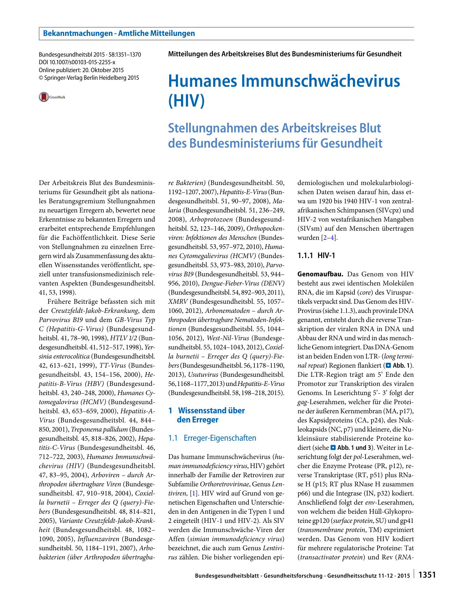 Vorschauseite 1: Humanes Immunschwächevirus (HIV)