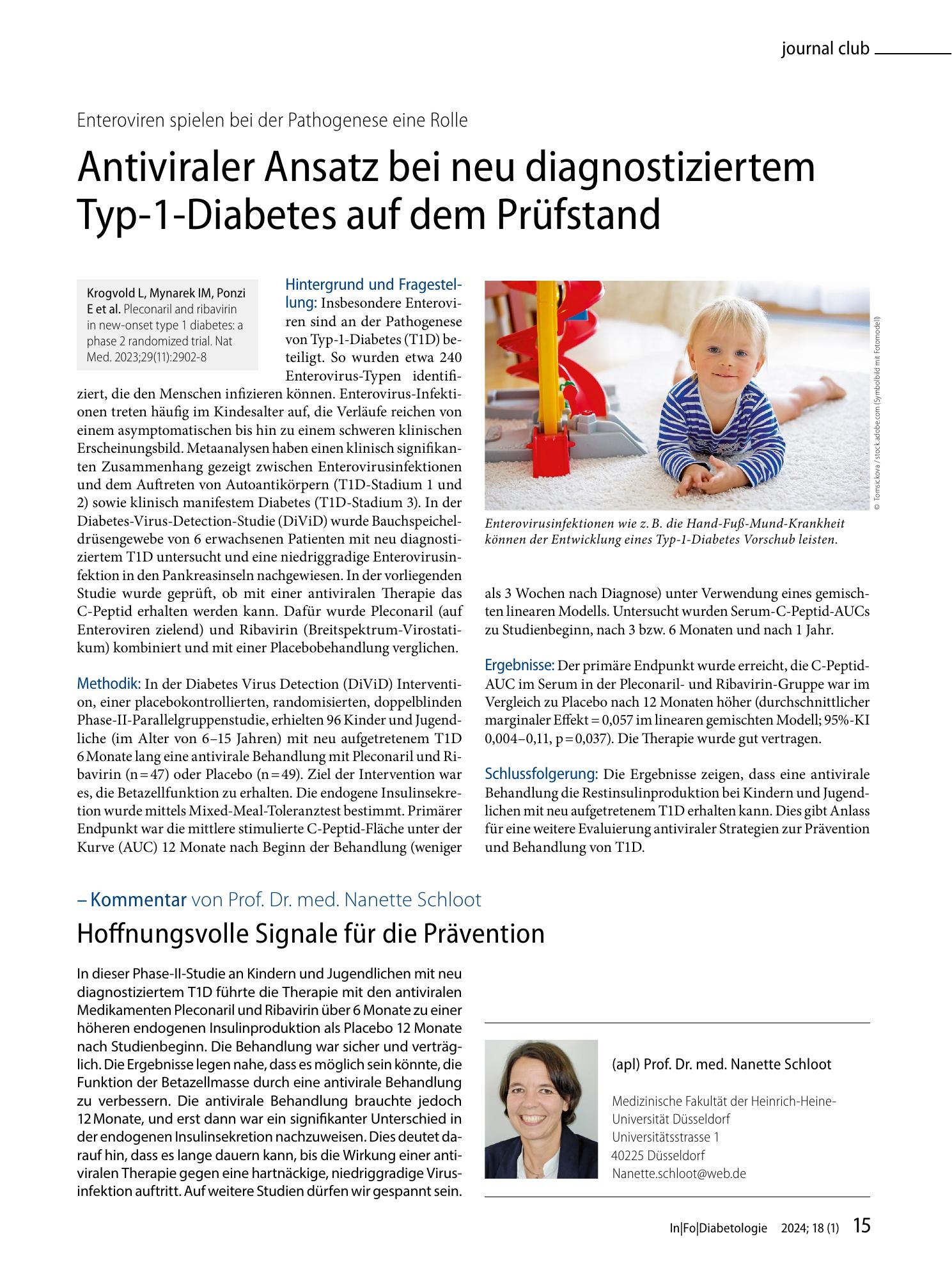 Vorschauseite 1: Antiviraler Ansatz bei neu diagnostiziertem Typ-1-Diabetes auf dem Prüfstand