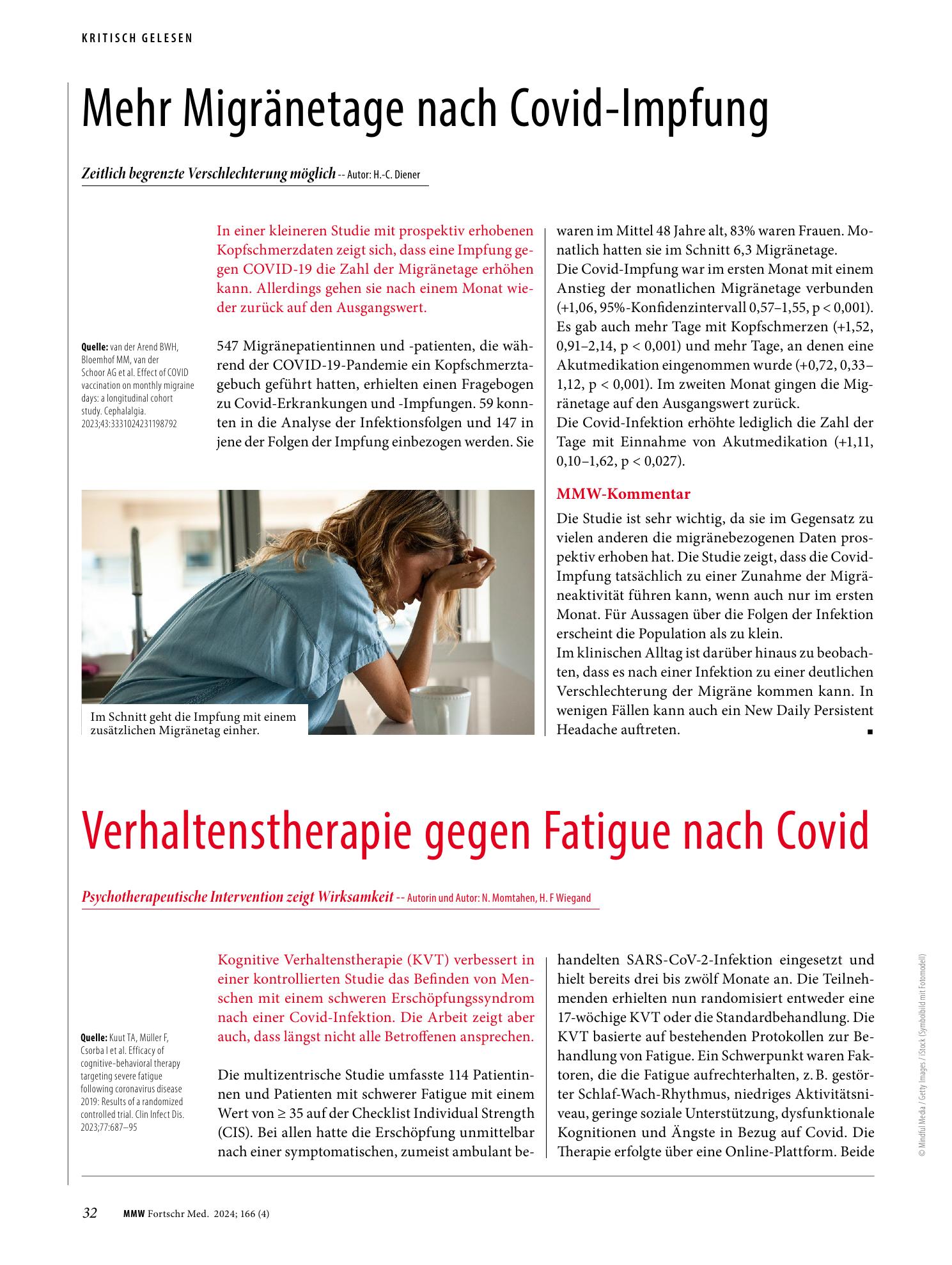Vorschauseite 1: Mehr Migränetage nach Covid-Impfung
