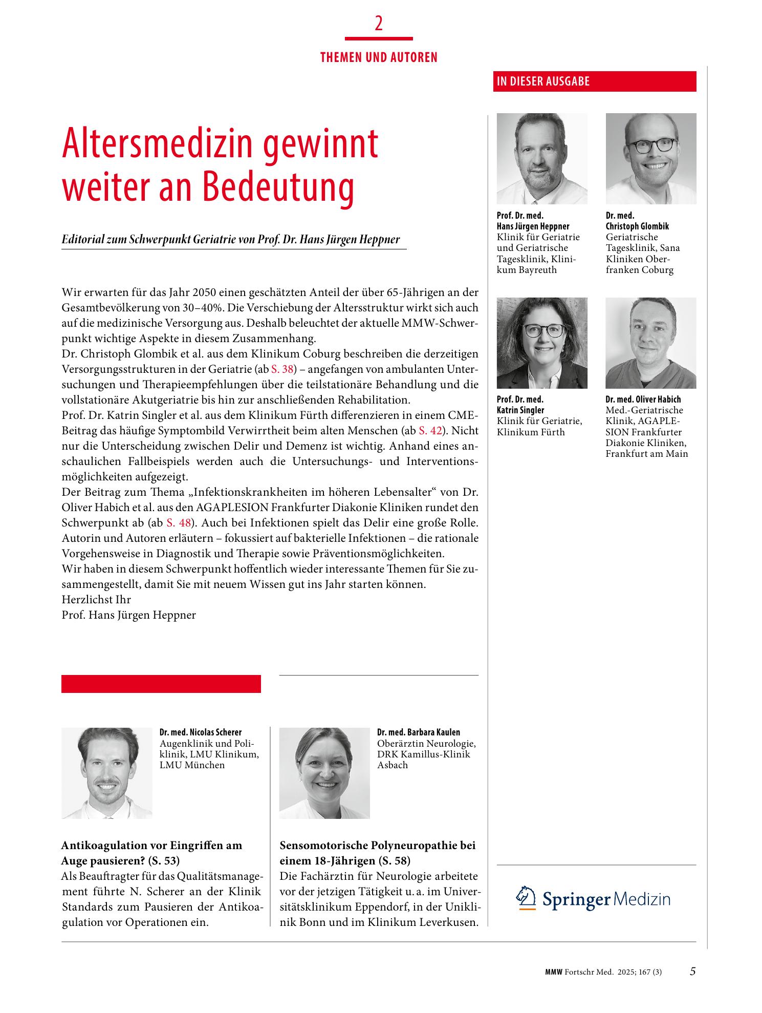 Vorschauseite 1: Altersmedizin gewinnt weiter an Bedeutung