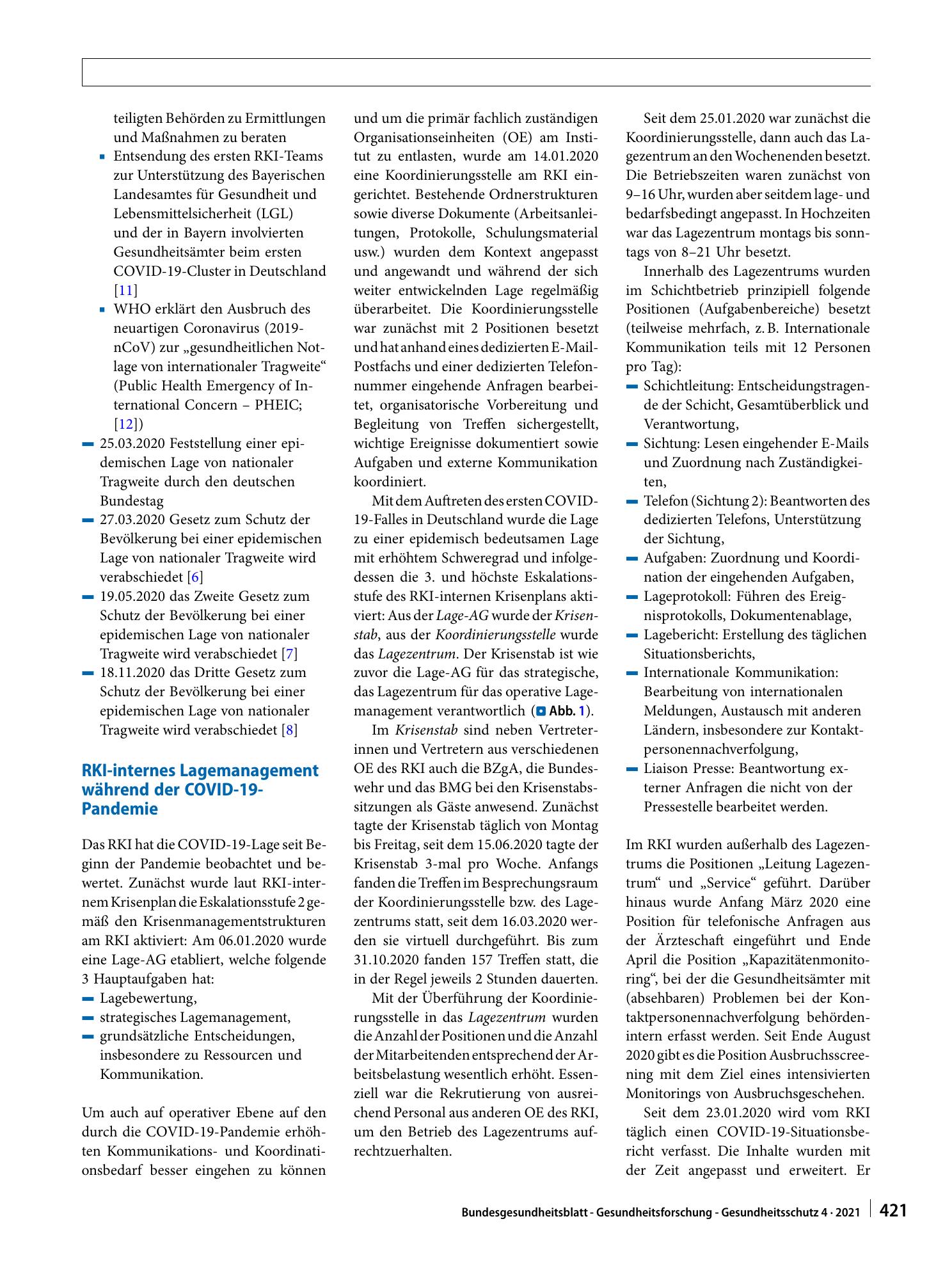 Vorschauseite 4: Das Lagemanagement des Robert Koch-Instituts während der COVID-19-Pandemie und der Austausch zwischen Bund und Ländern