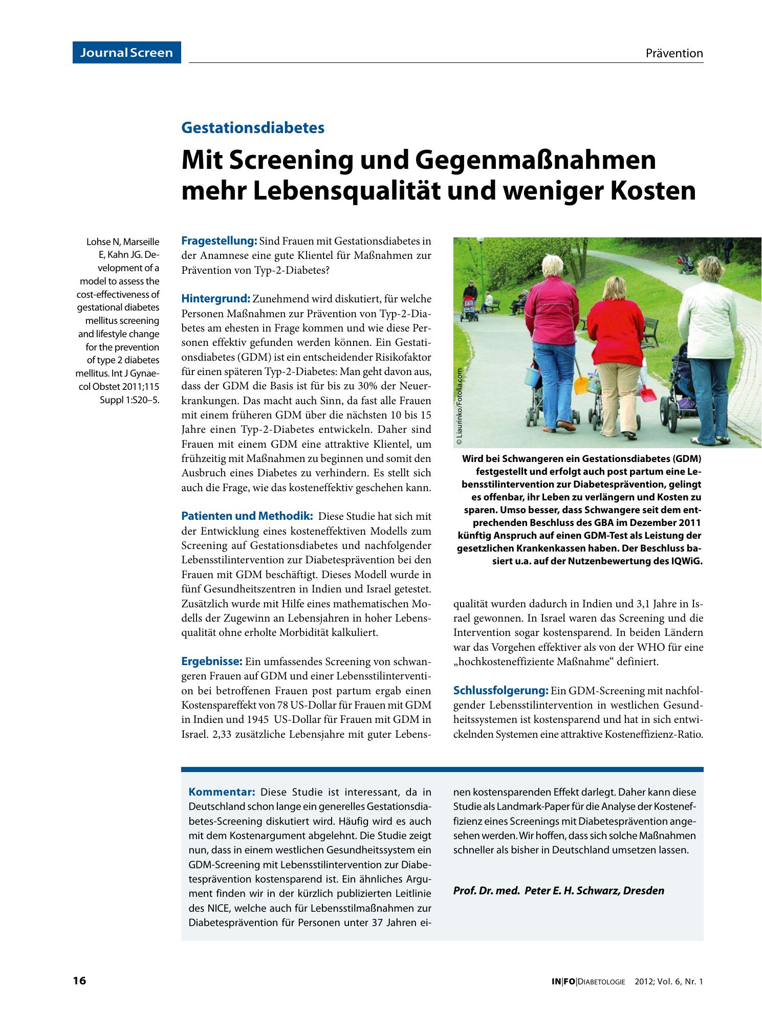 Vorschauseite 1: Mit Screening und Gegenmaßnahmen mehr Lebensqualität und weniger Kosten