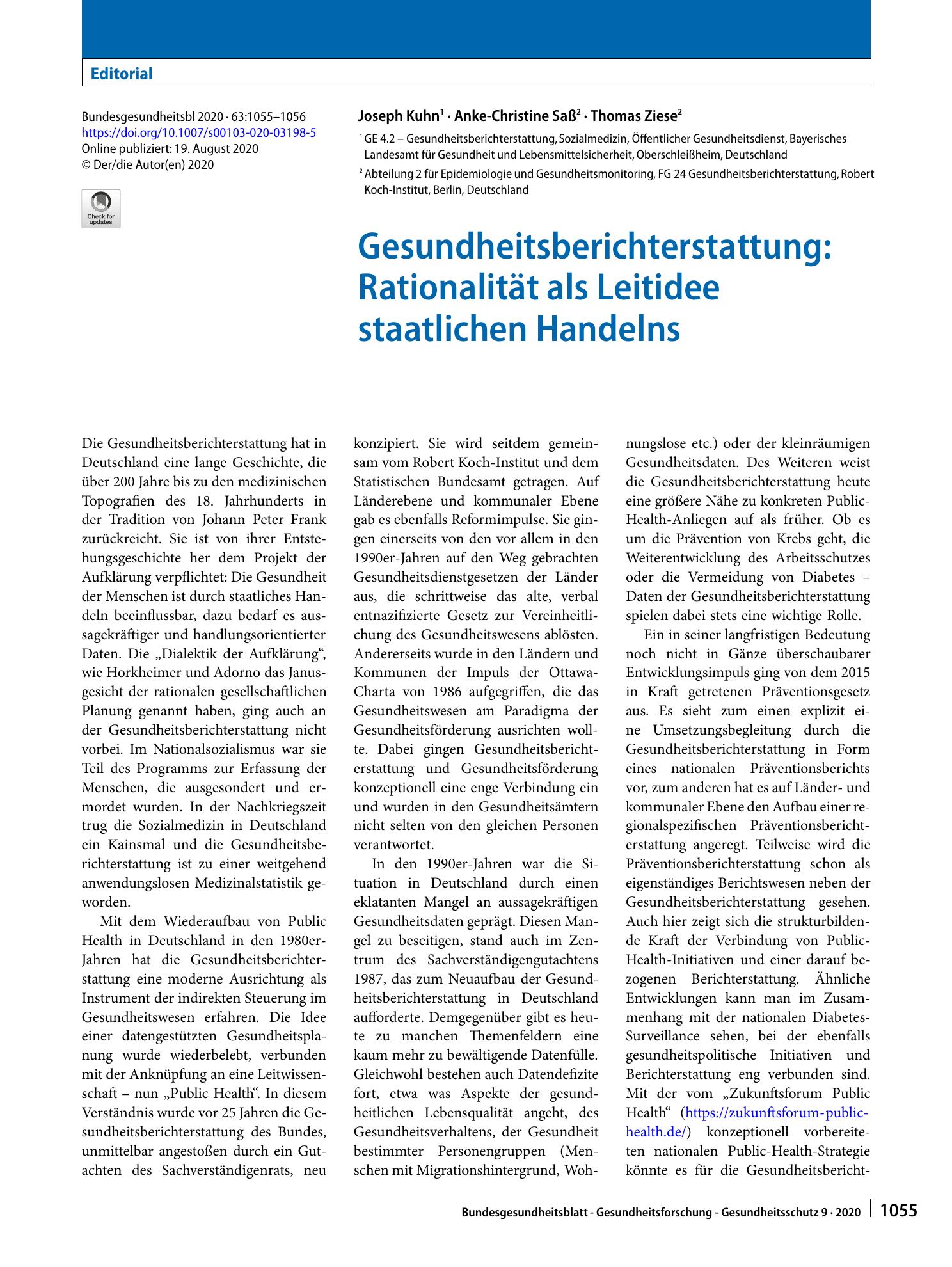 Vorschauseite 1: Gesundheitsberichterstattung: Rationalität als Leitidee staatlichen Handelns