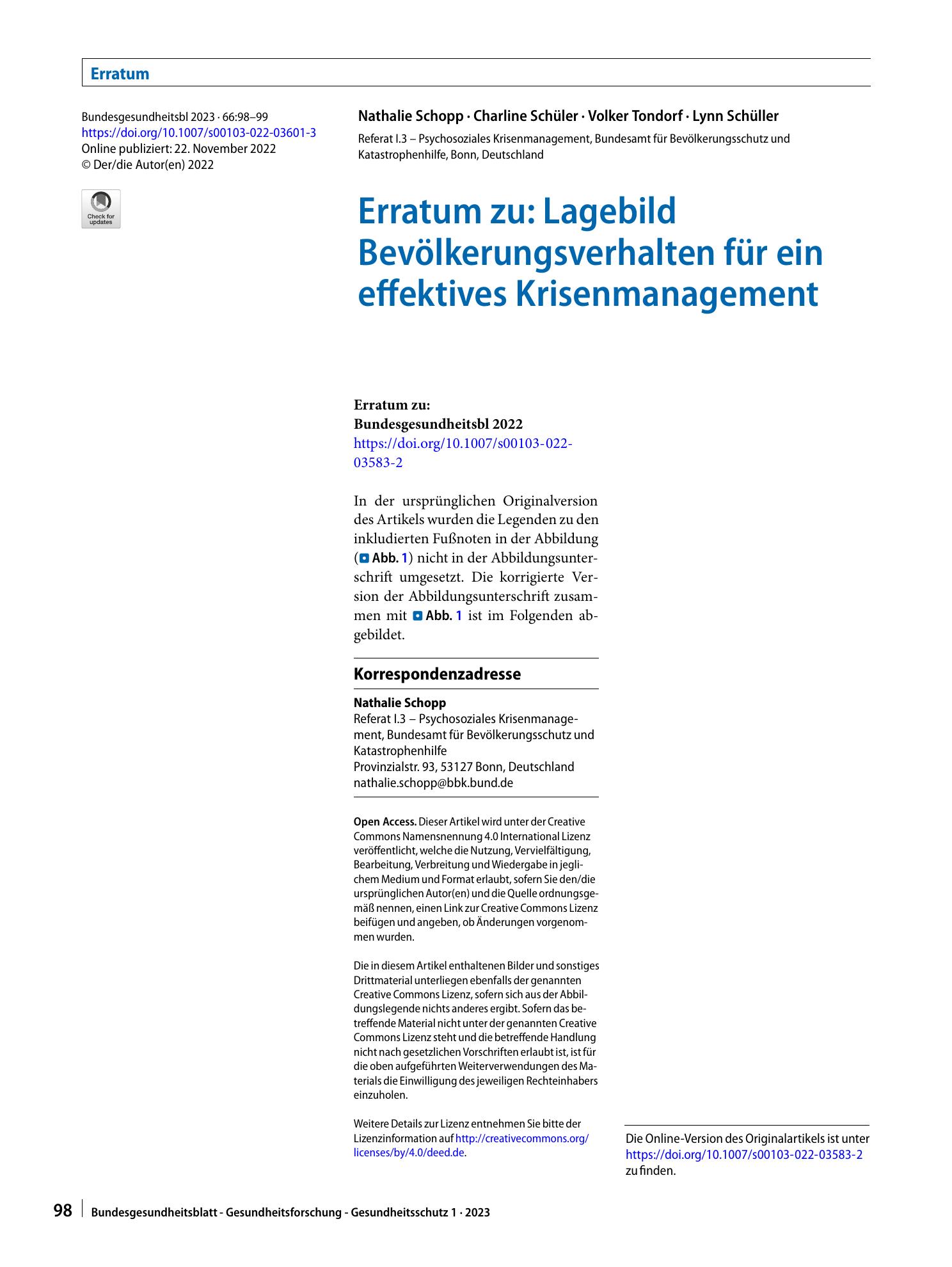 Vorschauseite 1: Erratum zu: Lagebild Bevölkerungsverhalten für ein effektives Krisenmanagement