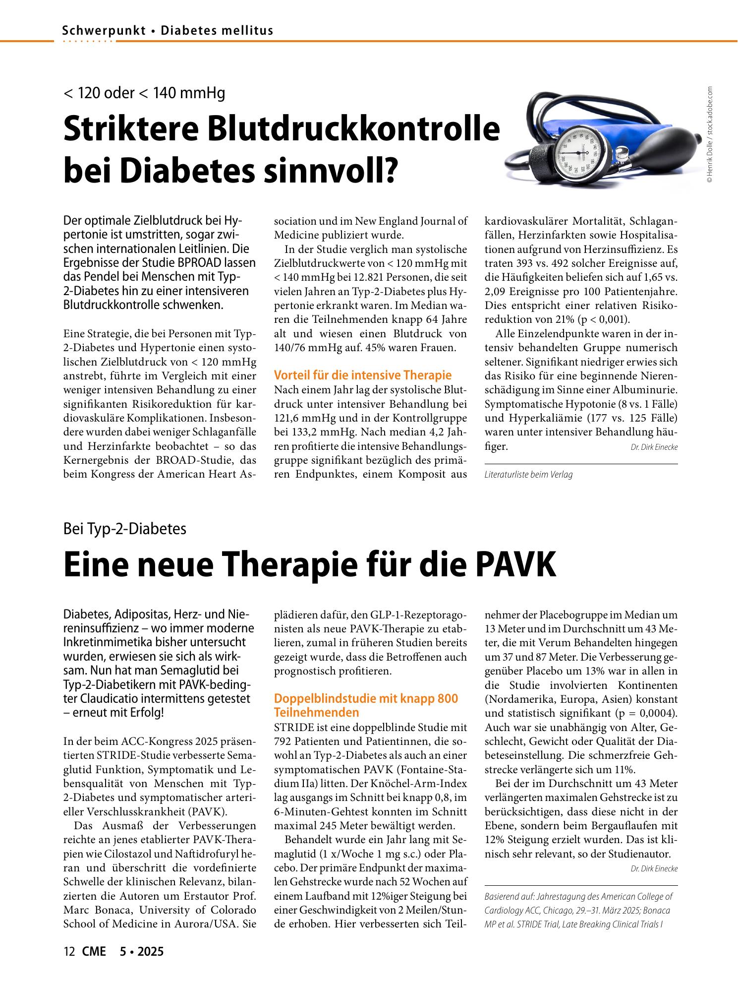 Vorschauseite 1: Striktere Blutdruckkontrolle bei Diabetes sinnvoll?