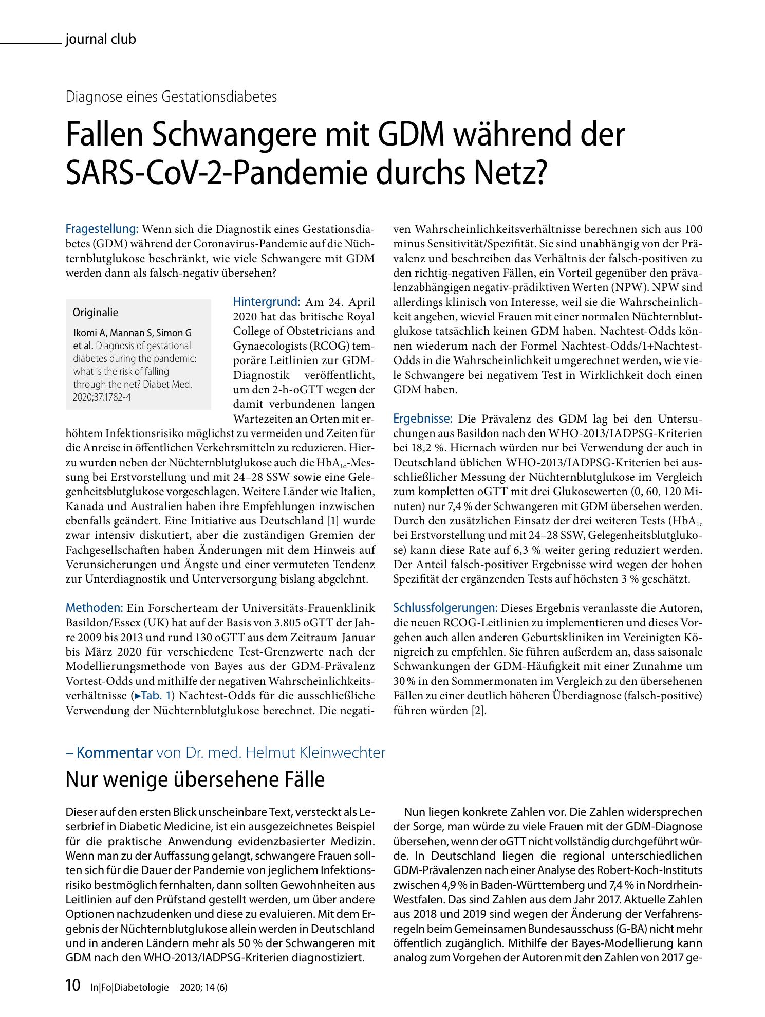 Vorschauseite 1: Fallen Schwangere mit GDM während der SARS-CoV-2-Pandemie durchs Netz?