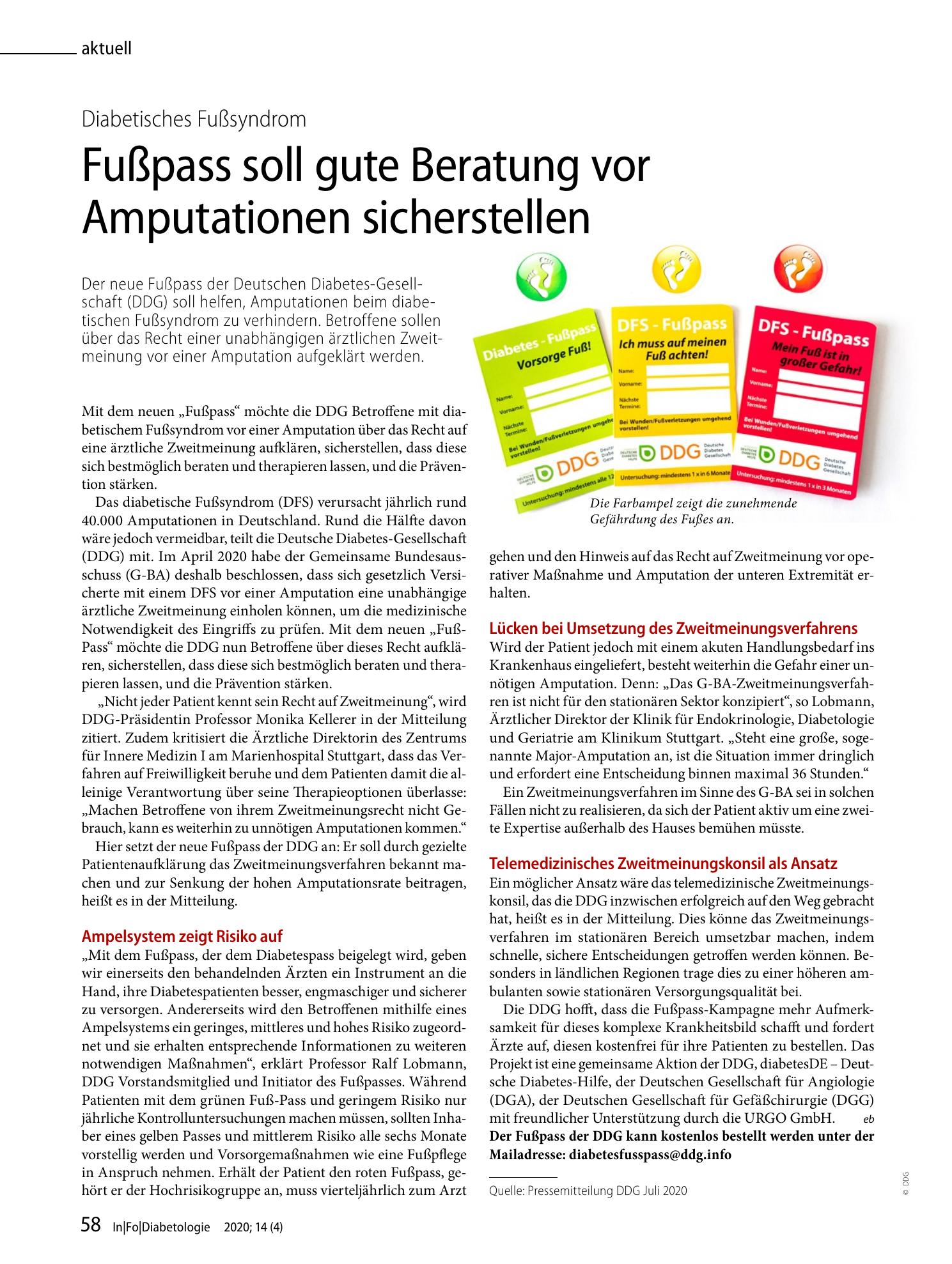 Vorschauseite 1: Fußpass soll gute Beratung vor Amputationen sicherstellen