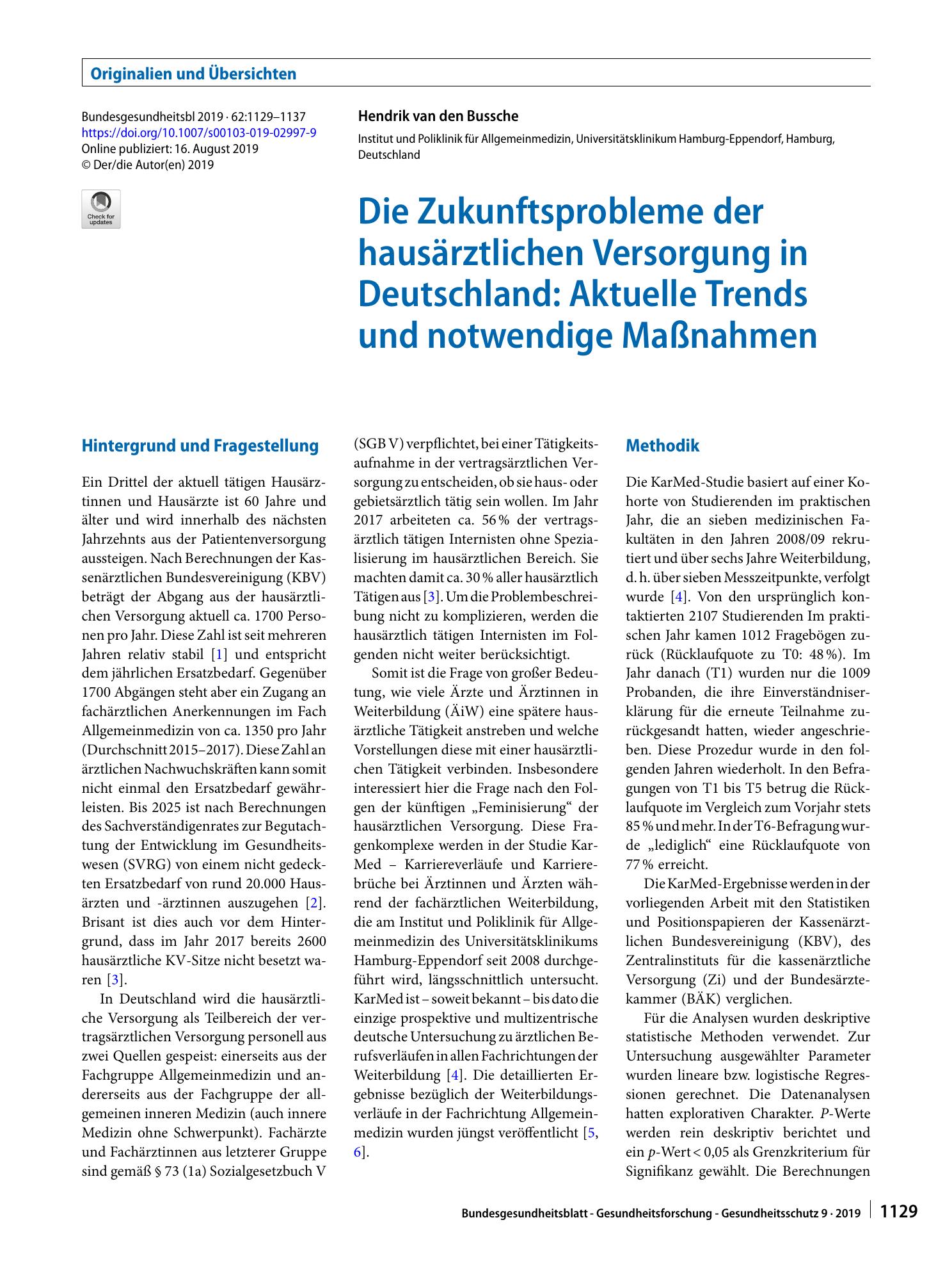 Vorschauseite 1: Die Zukunftsprobleme der hausärztlichen Versorgung in Deutschland: Aktuelle Trends und notwendige Maßnahmen