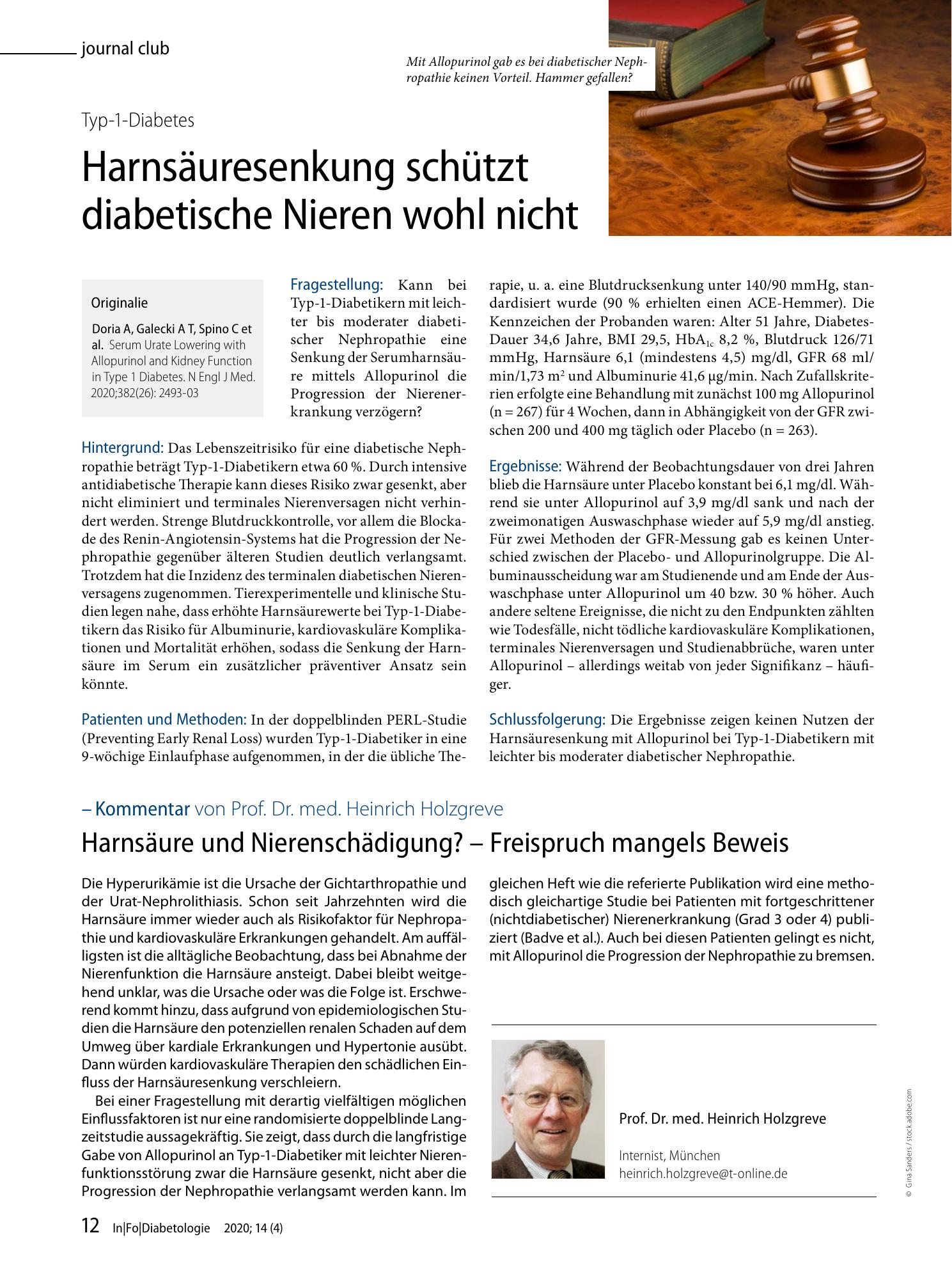 Vorschauseite 1: Harnsäuresenkung schützt diabetische Nieren wohl nicht