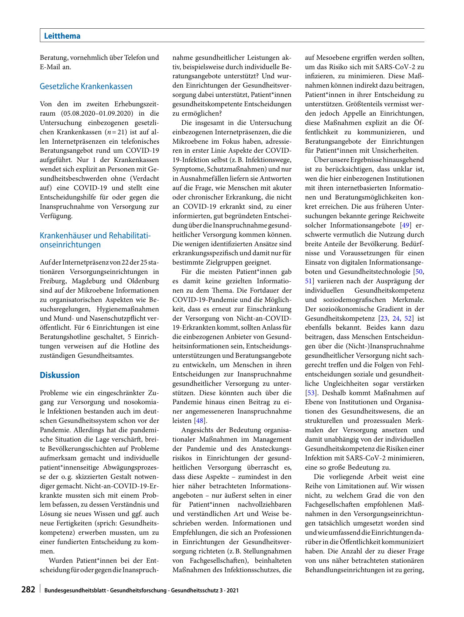 Vorschauseite 6: „… oder doch lieber daheimbleiben?“ – Unterstützung bei der Entscheidung zur Inanspruchnahme der Regelversorgung während der COVID-19-Pandemie durch Akteure des Gesundheitssystems