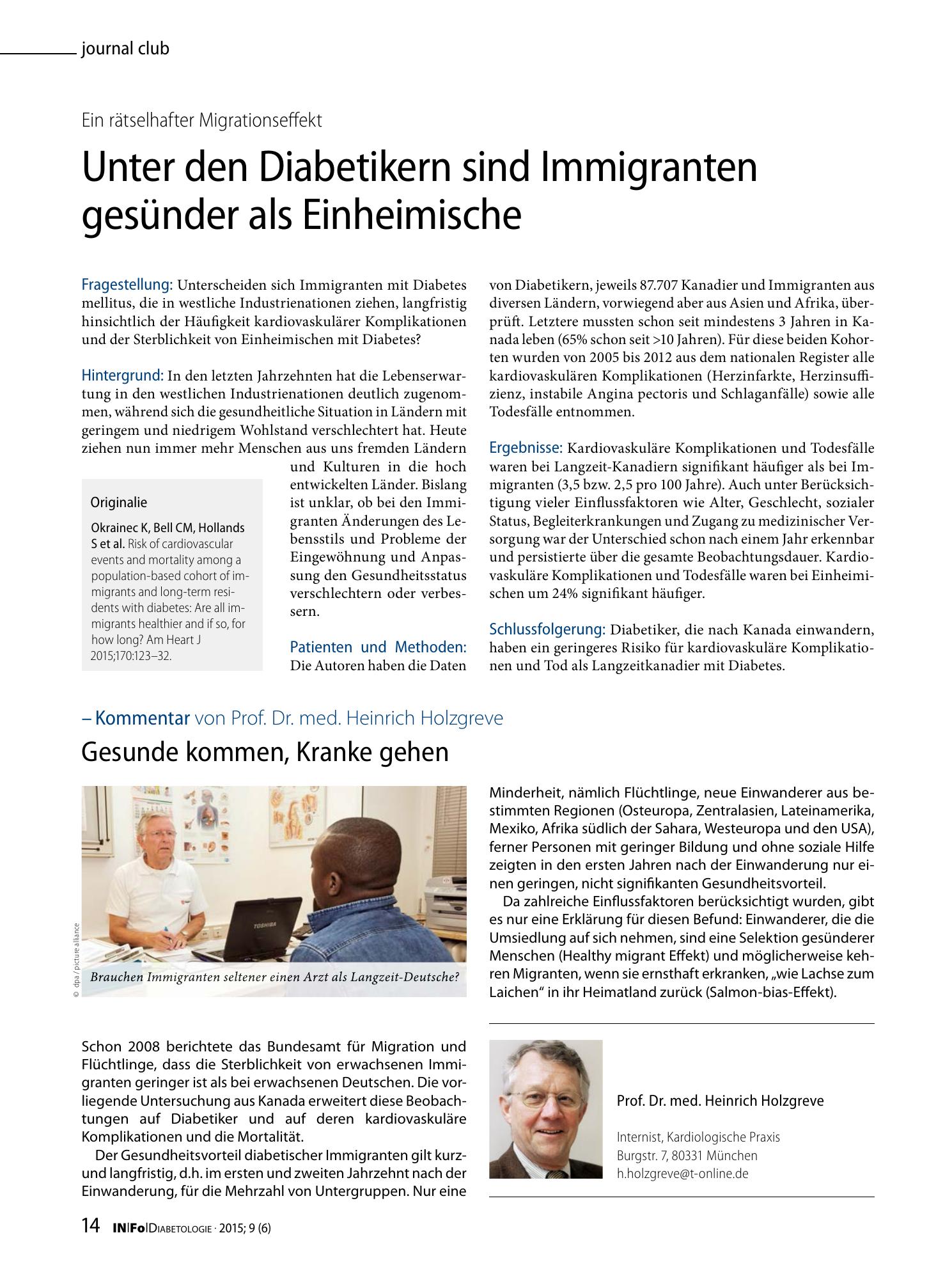 Vorschauseite 1: Unter den Diabetikern sind Immigranten gesünder als Einheimische