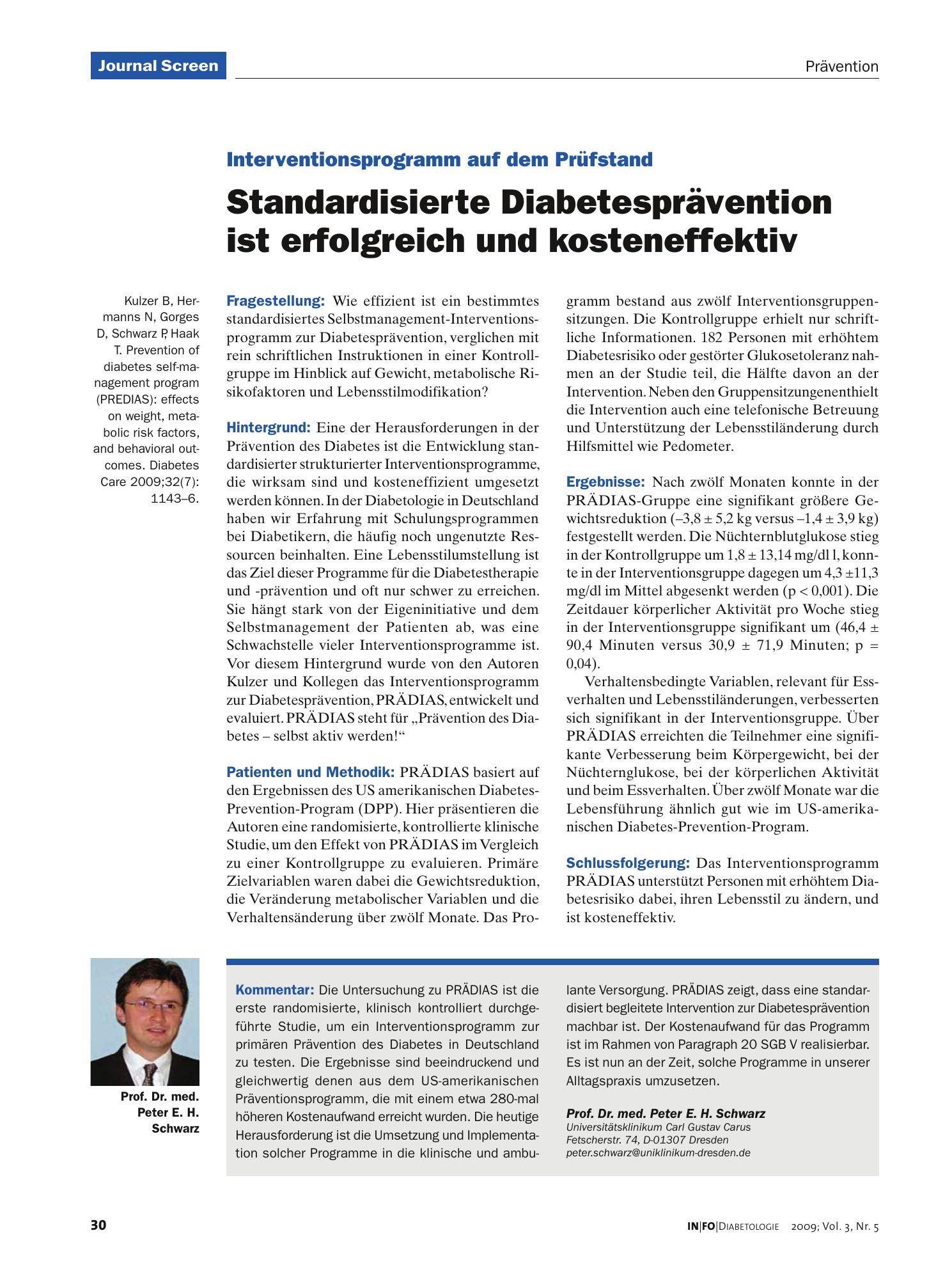Vorschauseite 1: Standardisierte Diabetesprävention ist erfolgreich und kosteneffektiv
