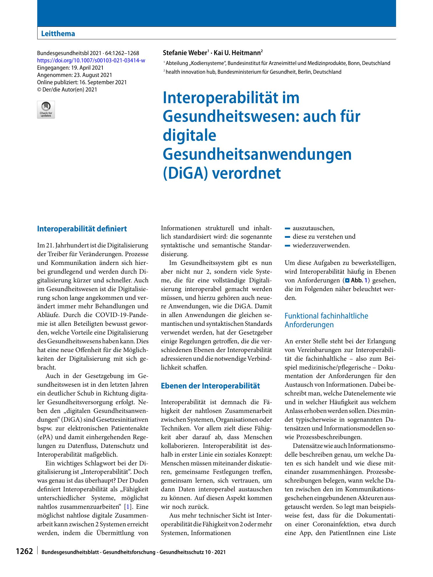 Vorschauseite 1: Interoperabilität im Gesundheitswesen: auch für digitale Gesundheitsanwendungen (DiGA) verordnet