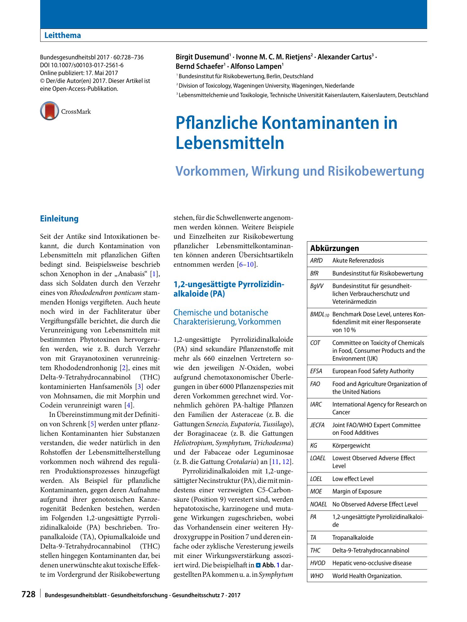 Vorschauseite 1: Pflanzliche Kontaminanten in Lebensmitteln
