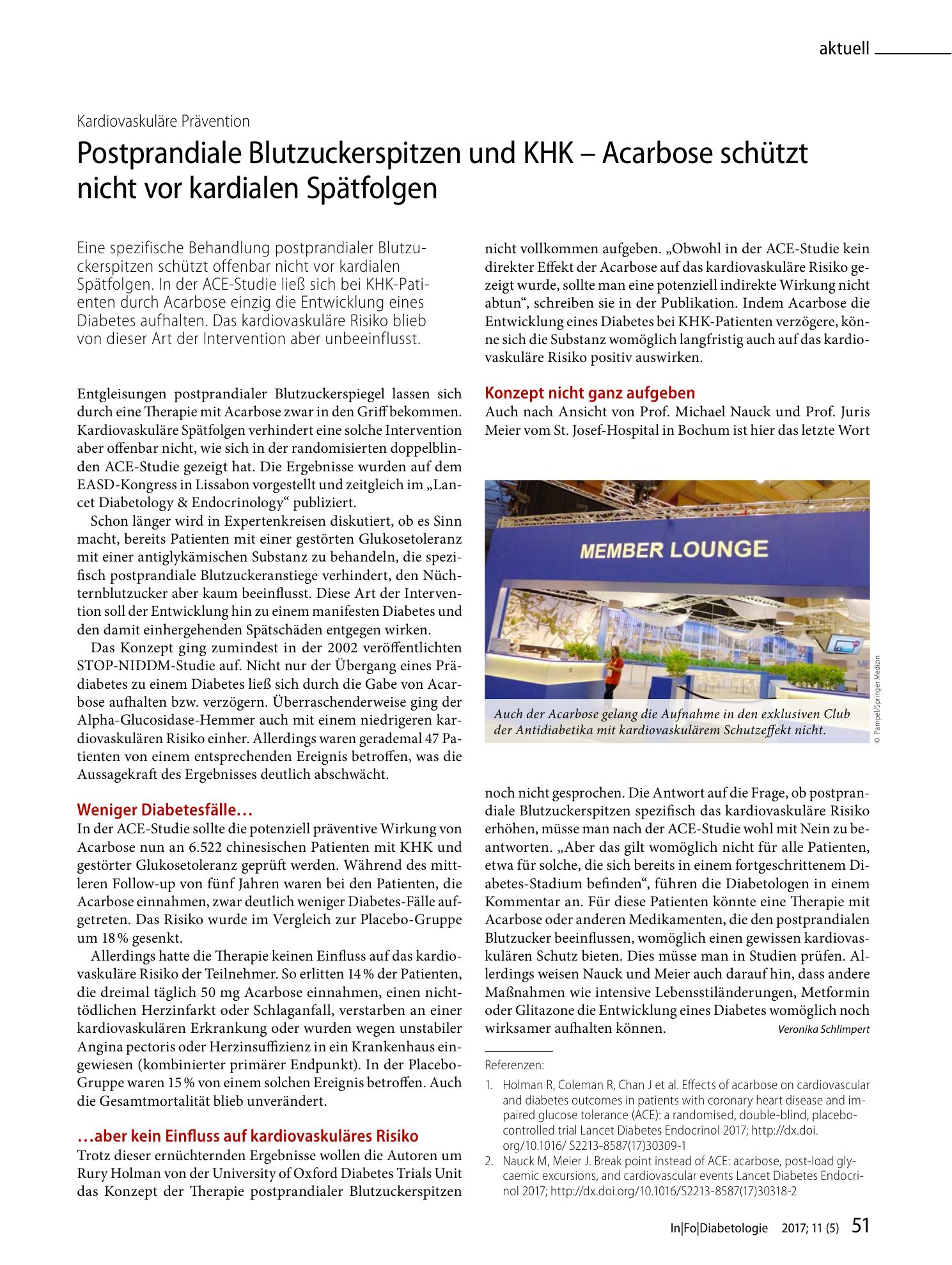 Vorschauseite 1: Postprandiale Blutzuckerspitzen und KHK — Acarbose schützt nicht vor kardialen Spätfolgen