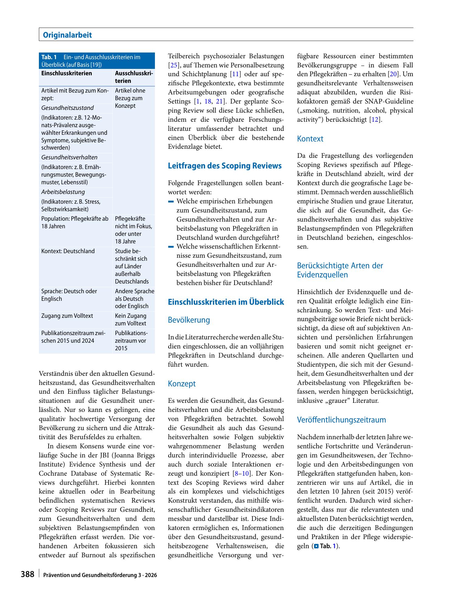 Vorschauseite 2: Scoping Review zu Gesundheitszustand, -verhalten und subjektiven Belastungsempfinden von Pflegekräften in Deutschland: ein Protokoll