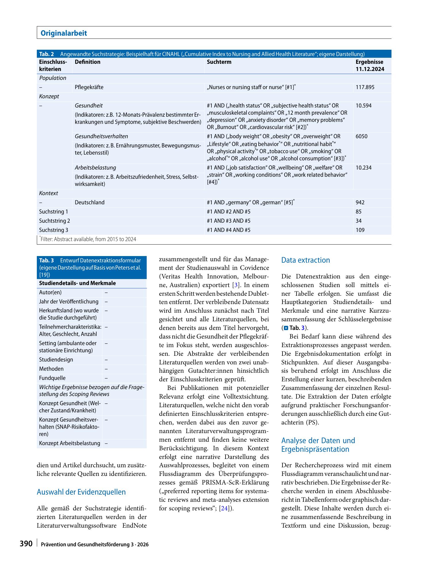 Vorschauseite 4: Scoping Review zu Gesundheitszustand, -verhalten und subjektiven Belastungsempfinden von Pflegekräften in Deutschland: ein Protokoll