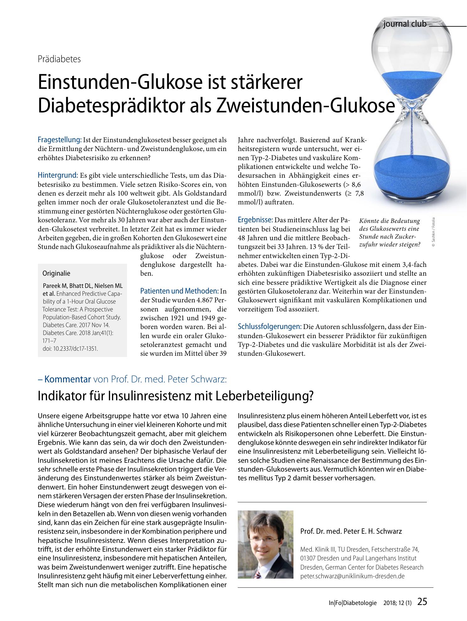 Vorschauseite 1: Einstunden-Glukose ist stärkerer Diabetesprädiktor als Zweistunden-Glukose