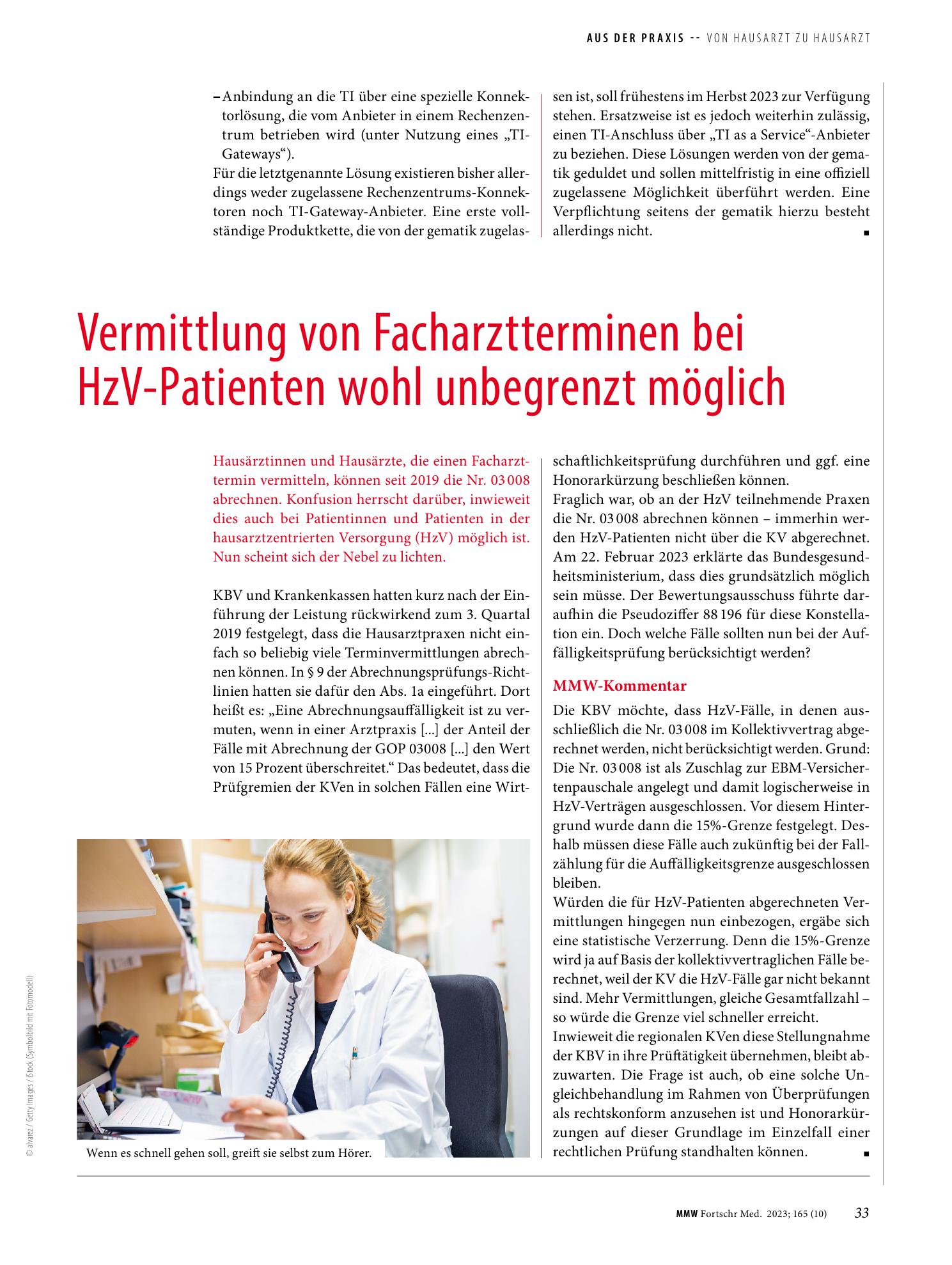 Vorschauseite 1: Vermittlung von Facharztterminen bei HzV-Patienten wohl unbegrenzt möglich