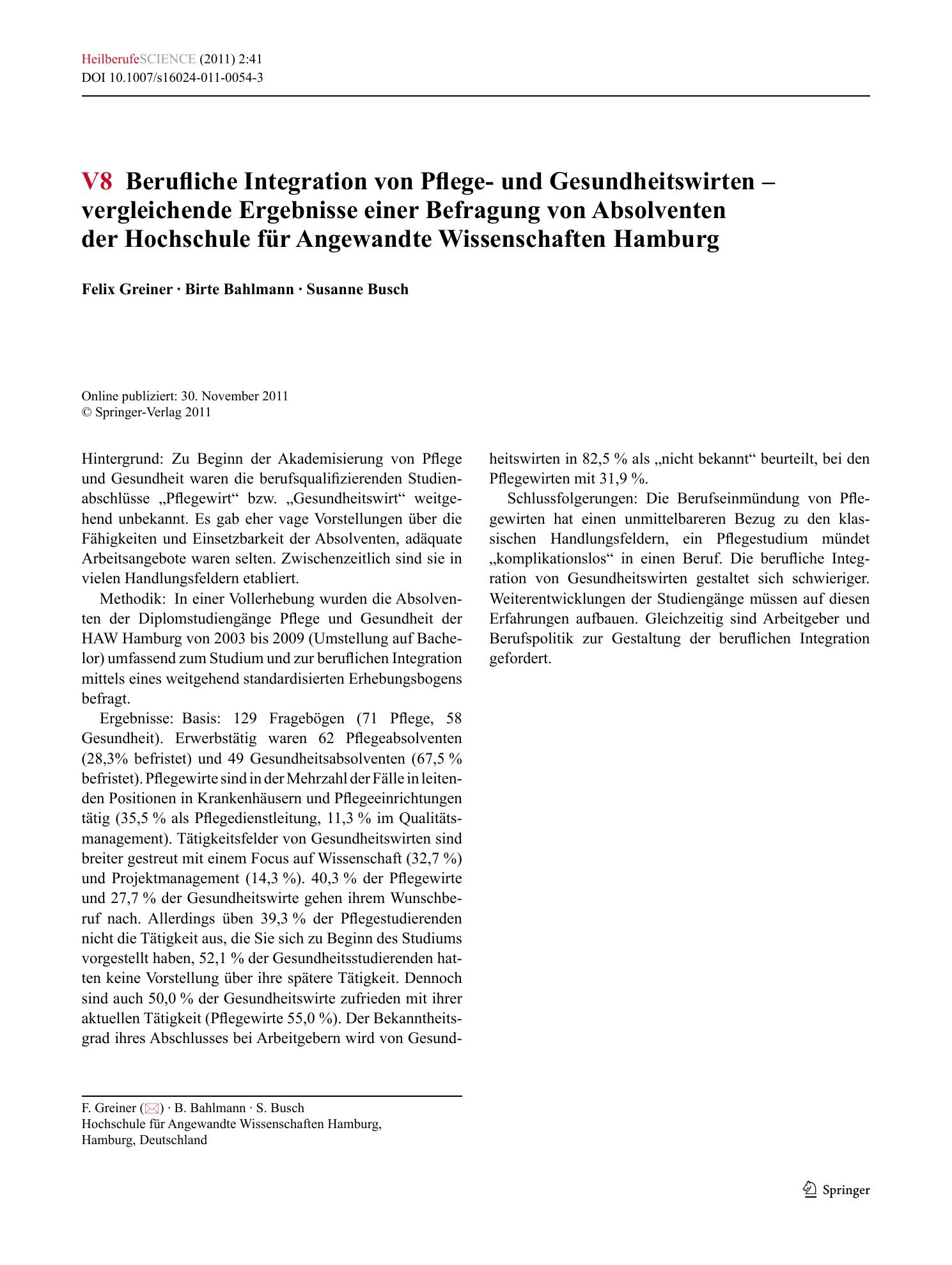 Vorschauseite 1: V8 Berufliche Integration von Pflege
