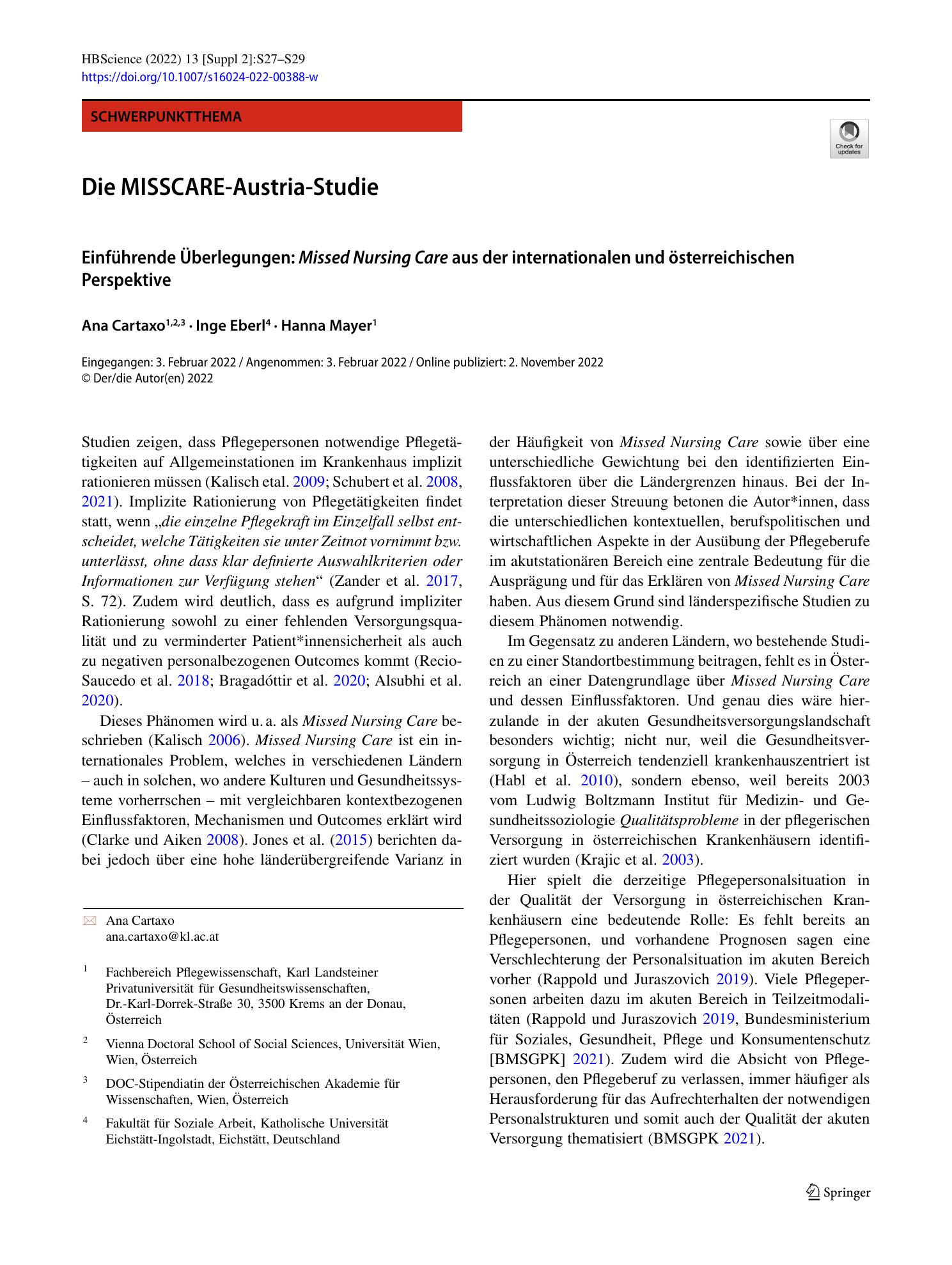 Vorschauseite 1: Die MISSCARE-Austria-Studie