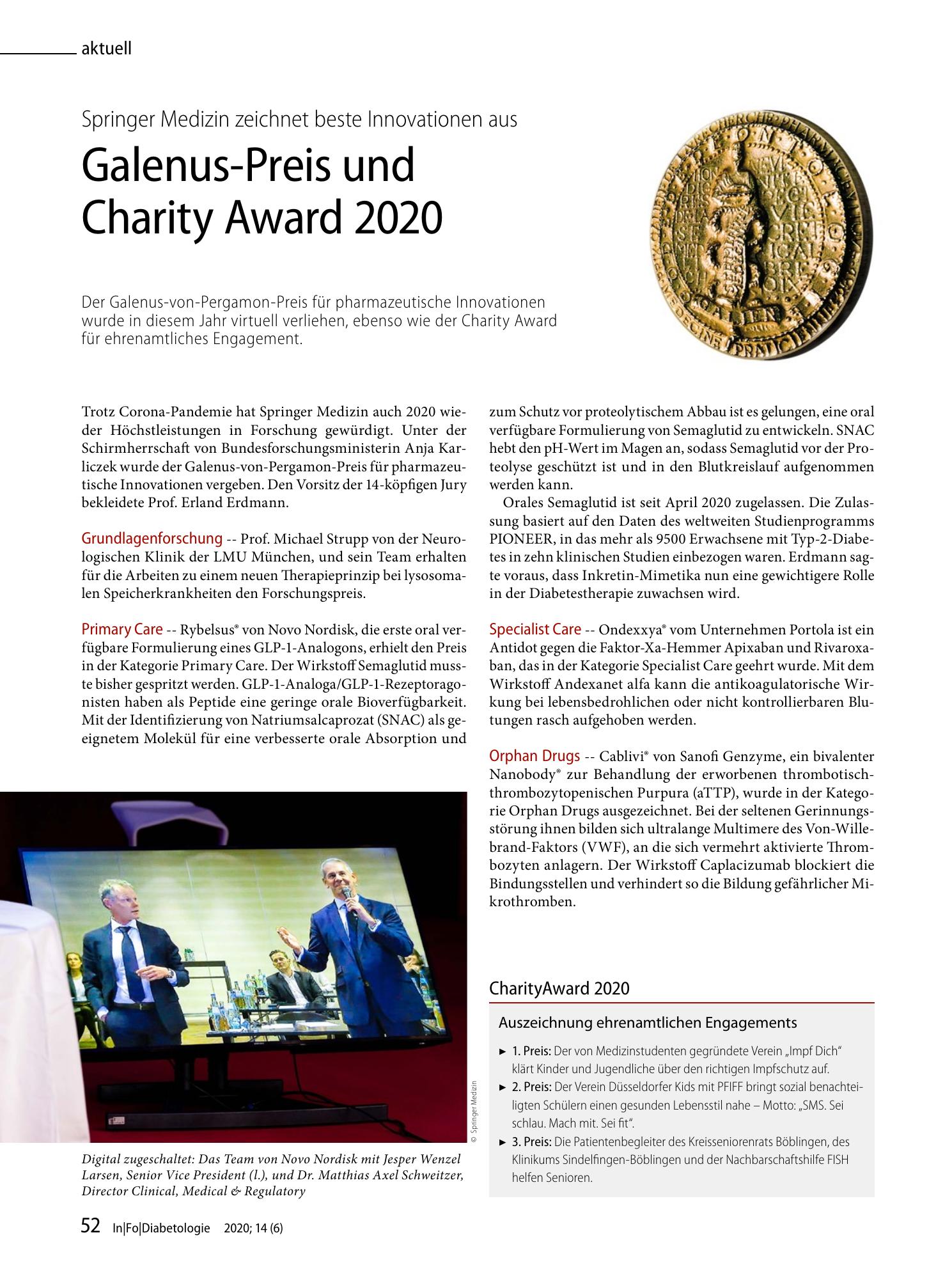 Vorschauseite 1: Galenus-Preis und Charity Award 2020