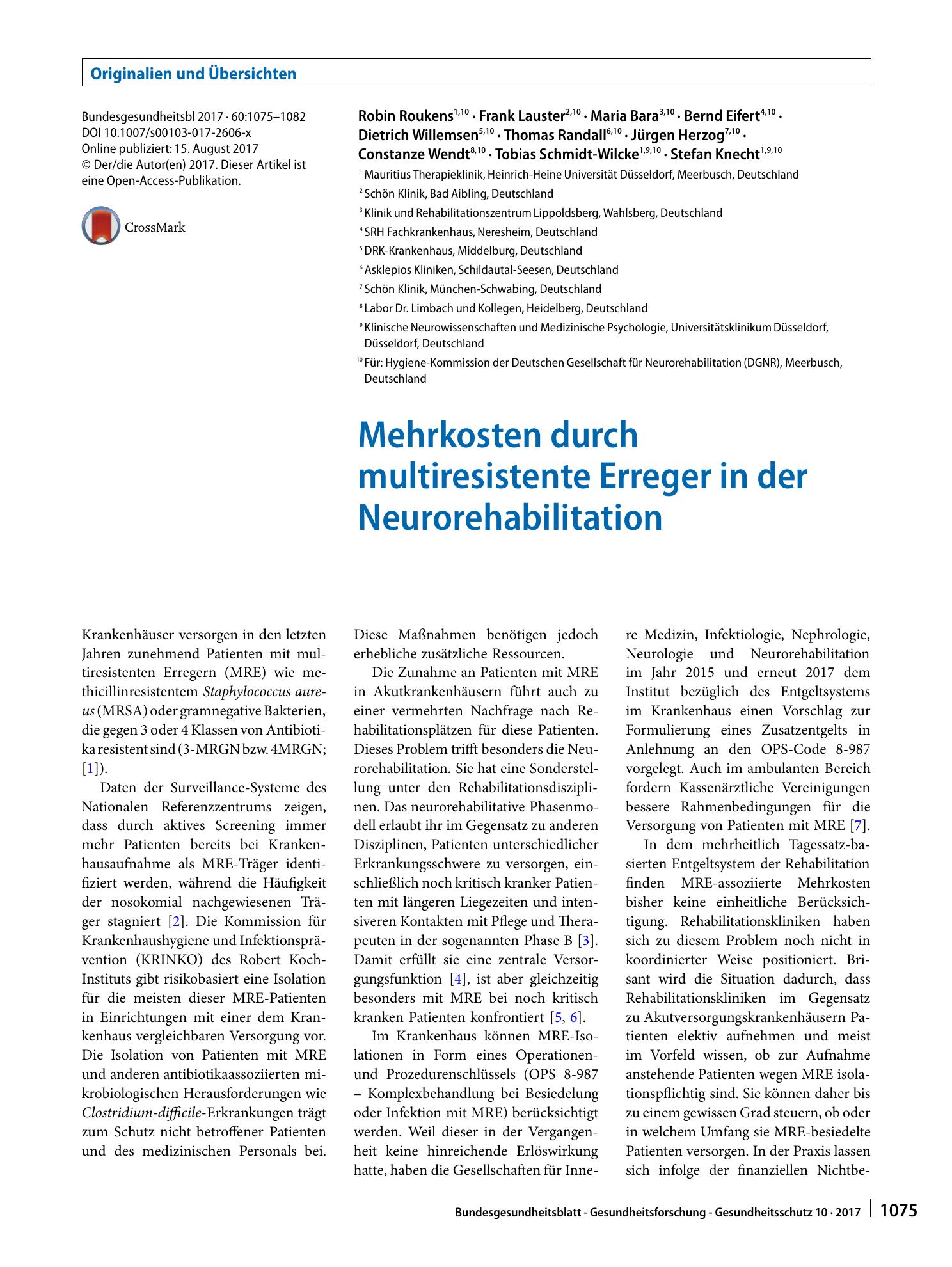 Vorschauseite 1: Mehrkosten durch multiresistente Erreger in der Neurorehabilitation