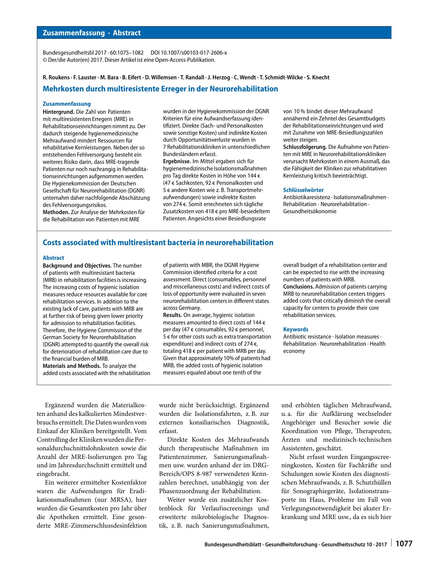 Vorschauseite 3: Mehrkosten durch multiresistente Erreger in der Neurorehabilitation