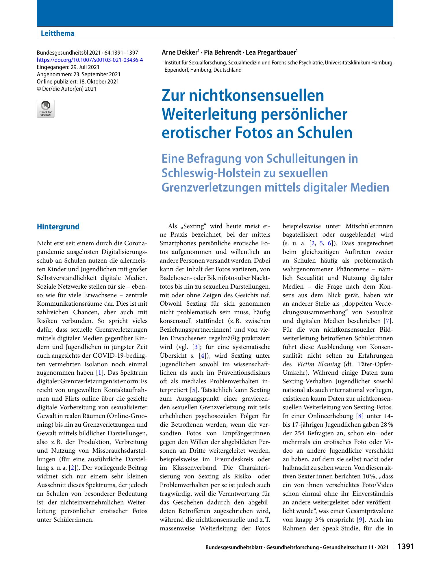 Vorschauseite 1: Zur nichtkonsensuellen Weiterleitung persönlicher erotischer Fotos an Schulen