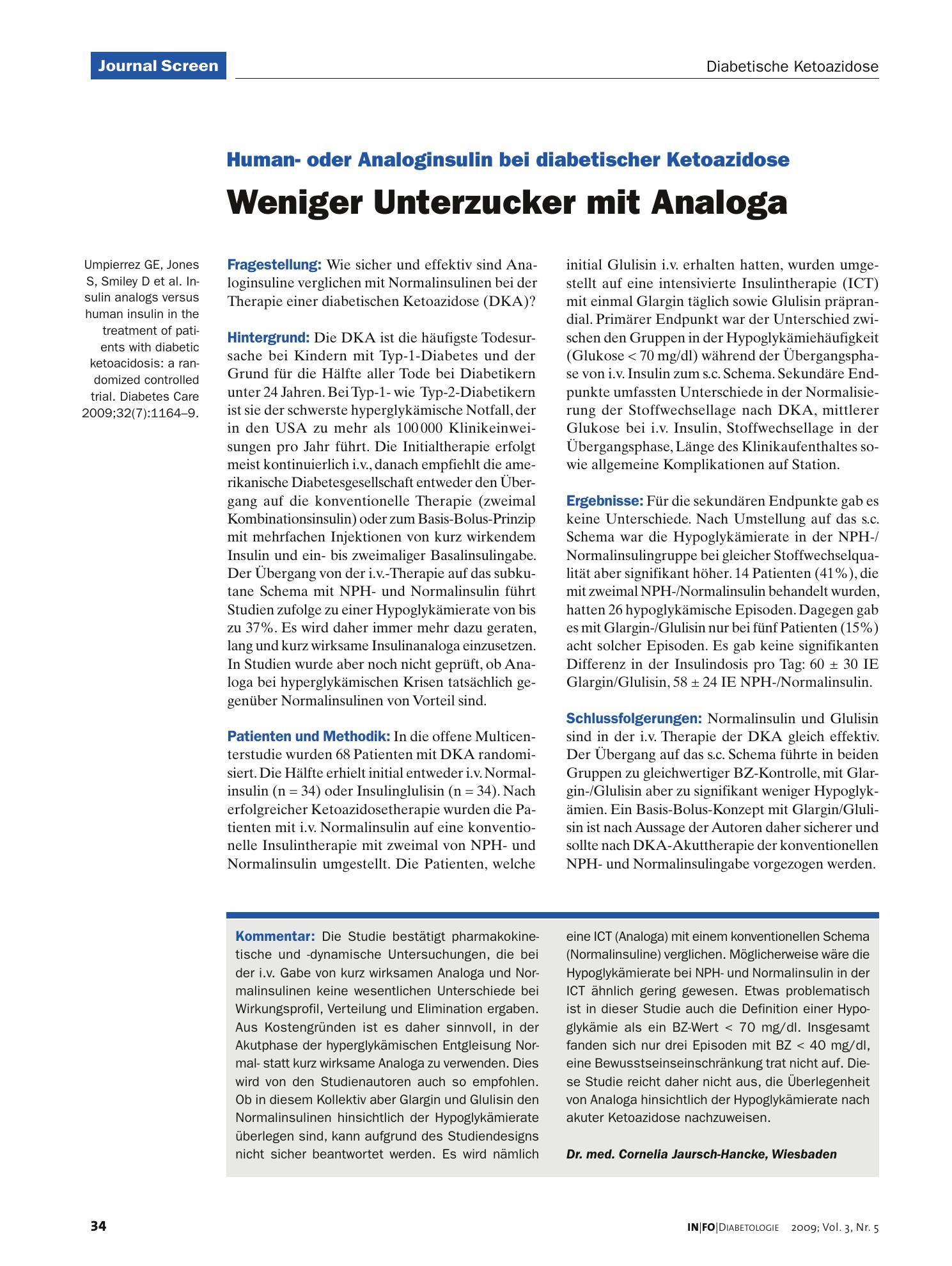 Vorschauseite 1: Weniger Unterzucker mit Analoga
