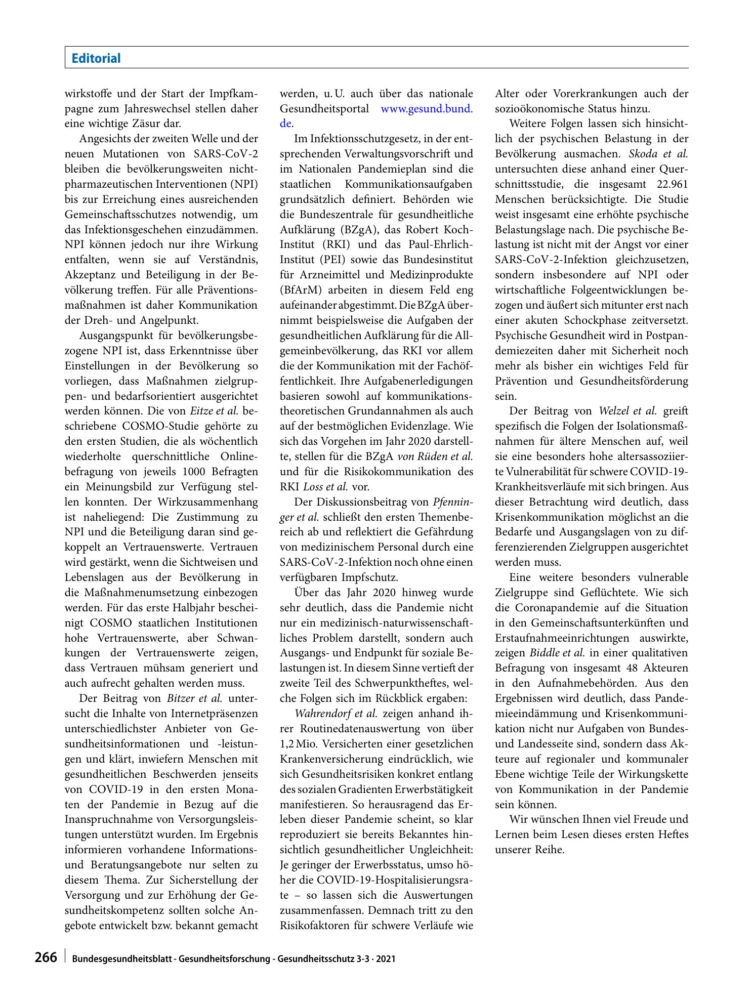 Vorschauseite 2: COVID-19 und Public Health: Wissen, Einstellungen, Belastungen und Kommunikation in der Krise