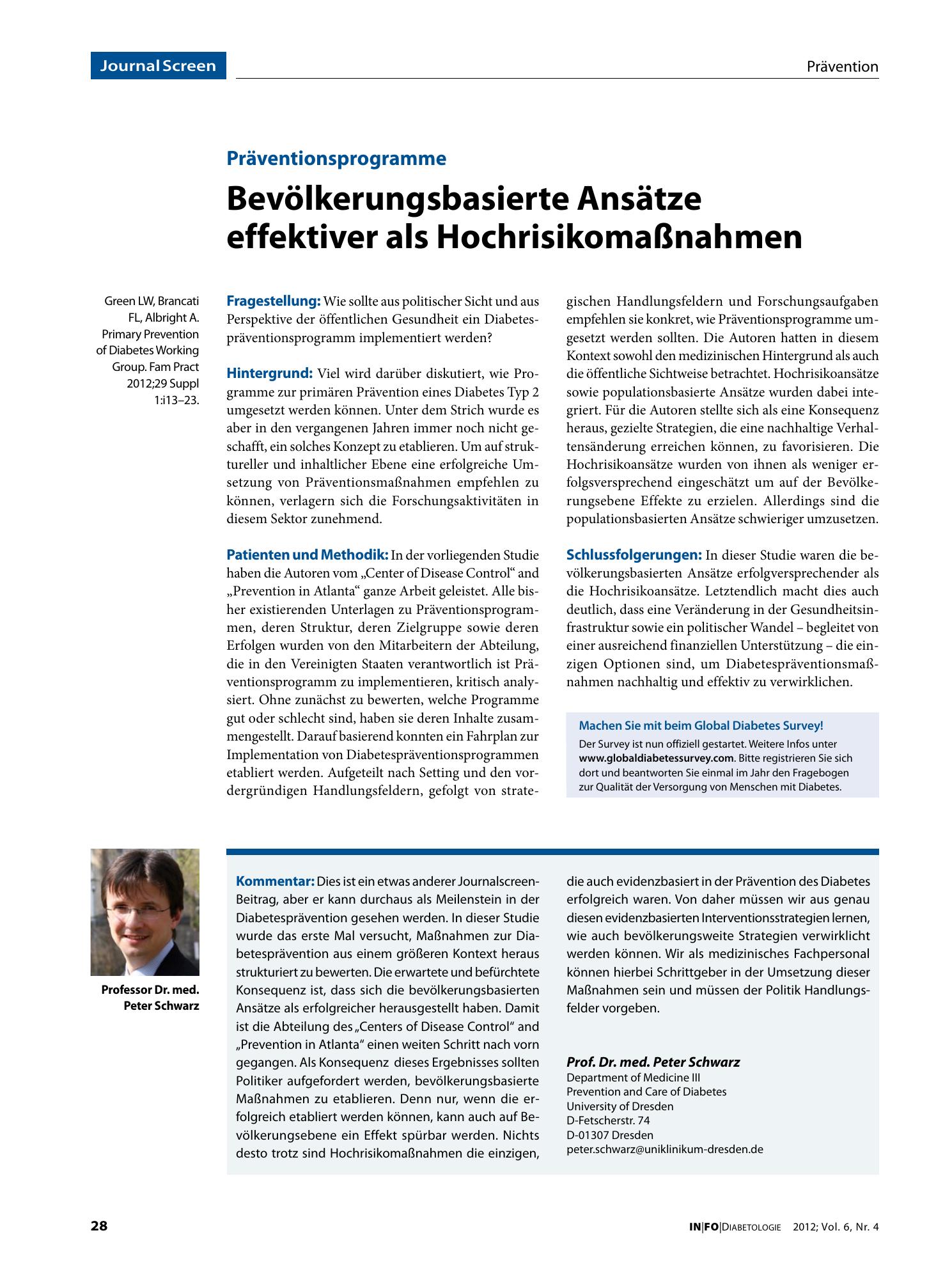 Vorschauseite 1: Bevölkerungsbasierte Ansätze effektiver als Hochrisikomaßnahmen