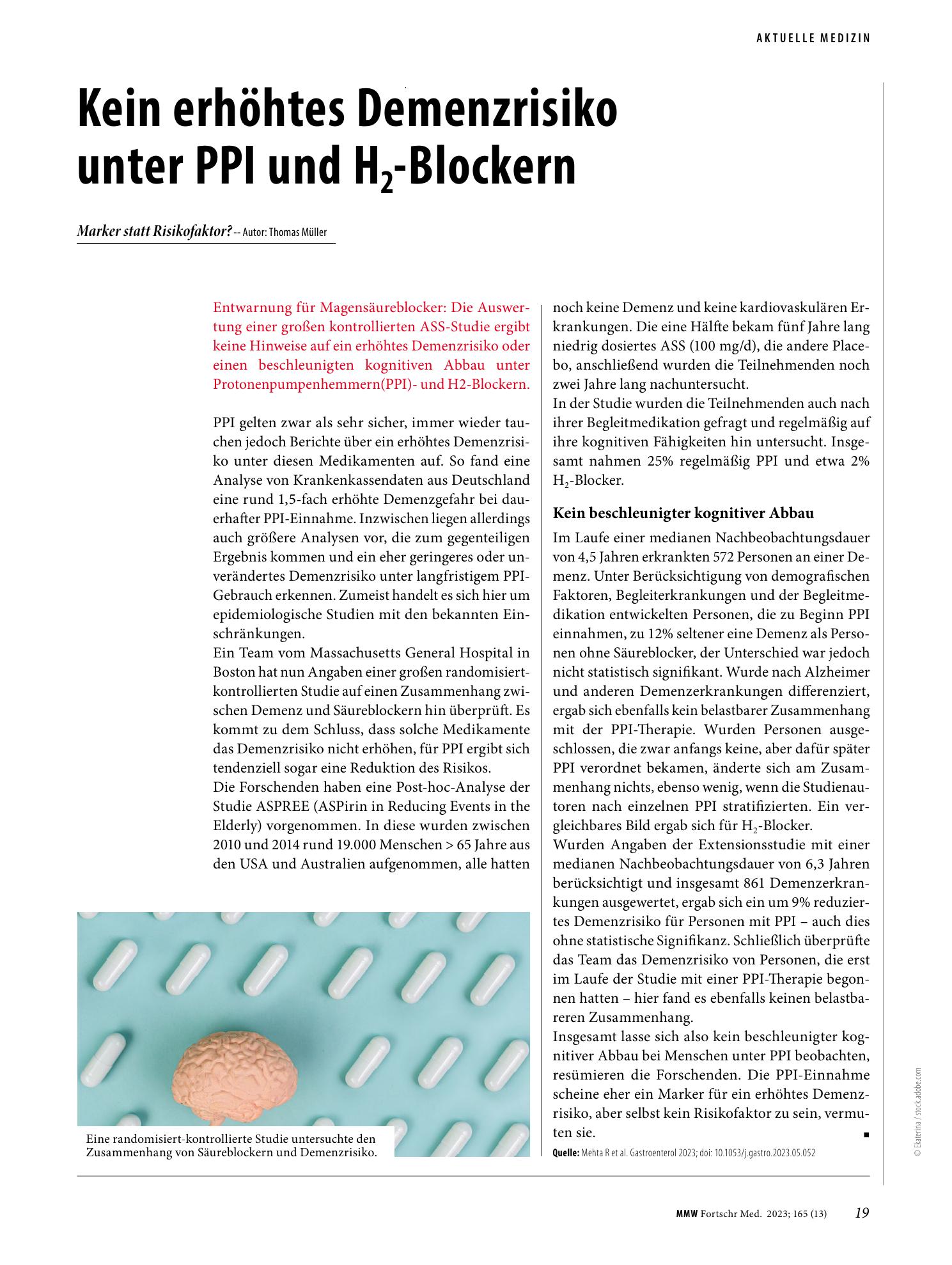 Vorschauseite 1: Kein erhöhtes Demenzrisiko unter PPI und H2-Blockern