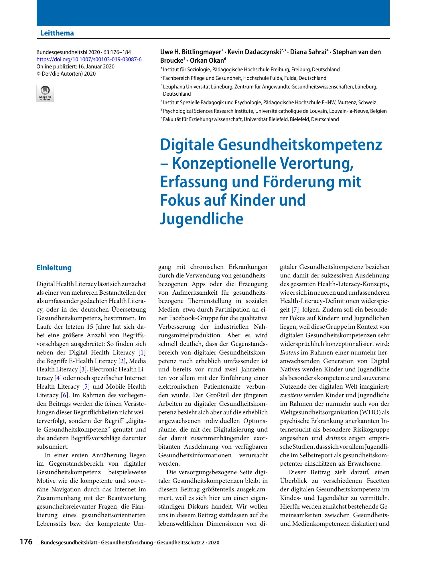 Vorschauseite 1: Digitale Gesundheitskompetenz – Konzeptionelle Verortung, Erfassung und Förderung mit Fokus auf Kinder und Jugendliche