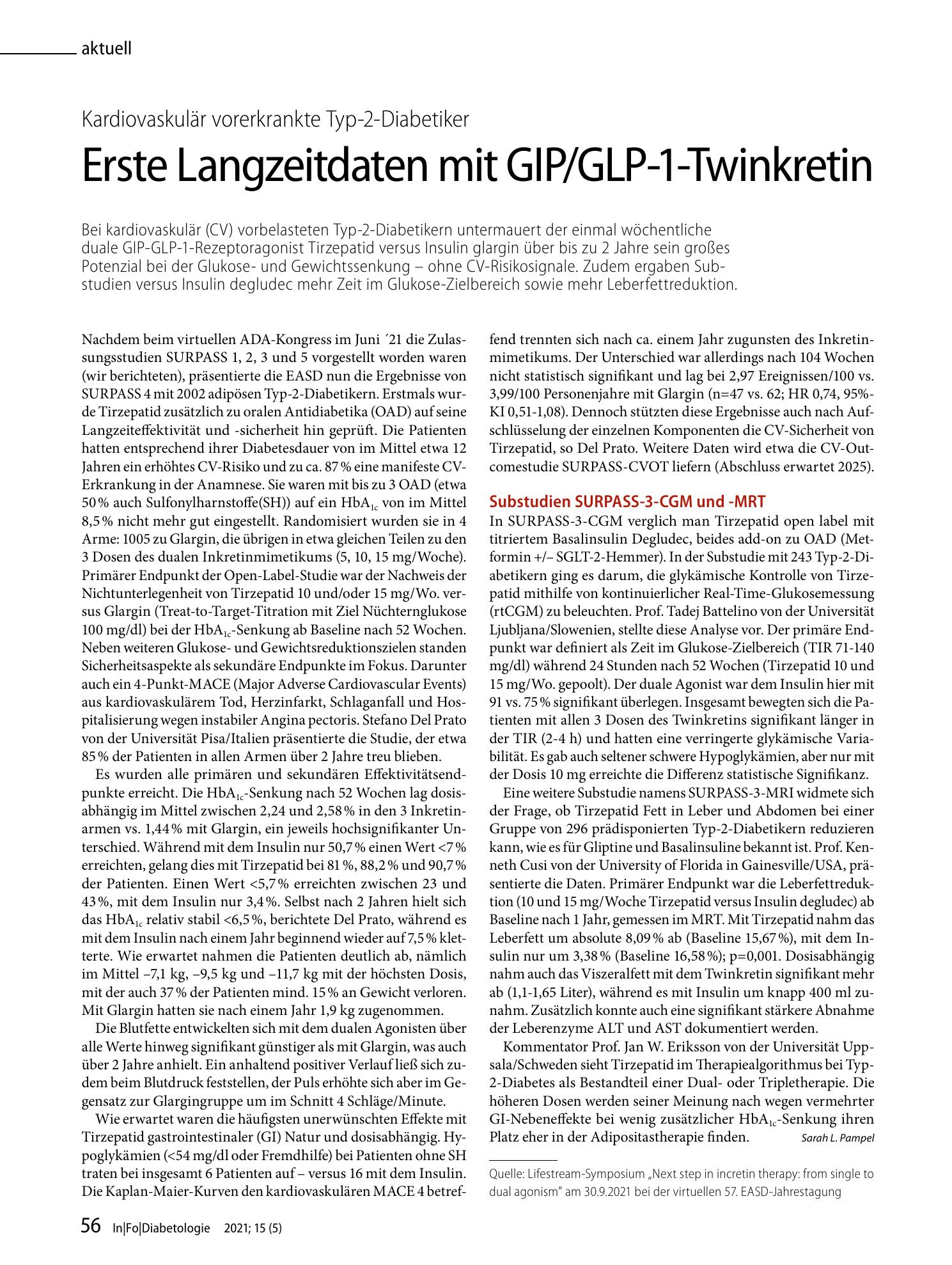 Vorschauseite 1: Erste Langzeitdaten mit GIP/GLP-1-Twinkretin
