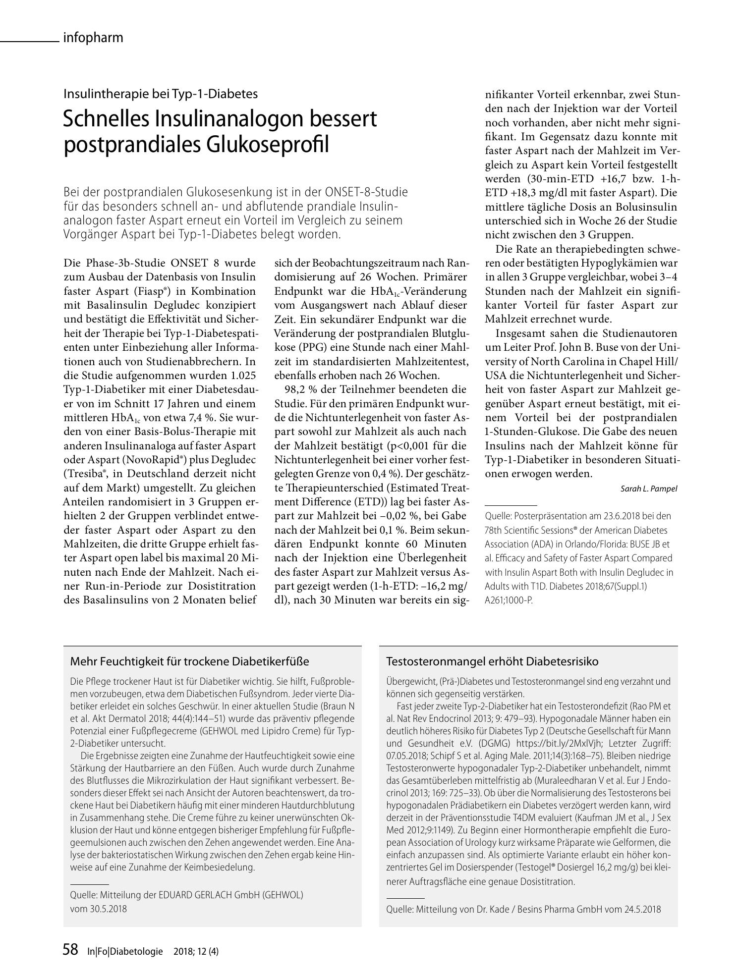 Vorschauseite 1: Schnelles Insulinanalogon bessert postprandiales Glukoseprofil