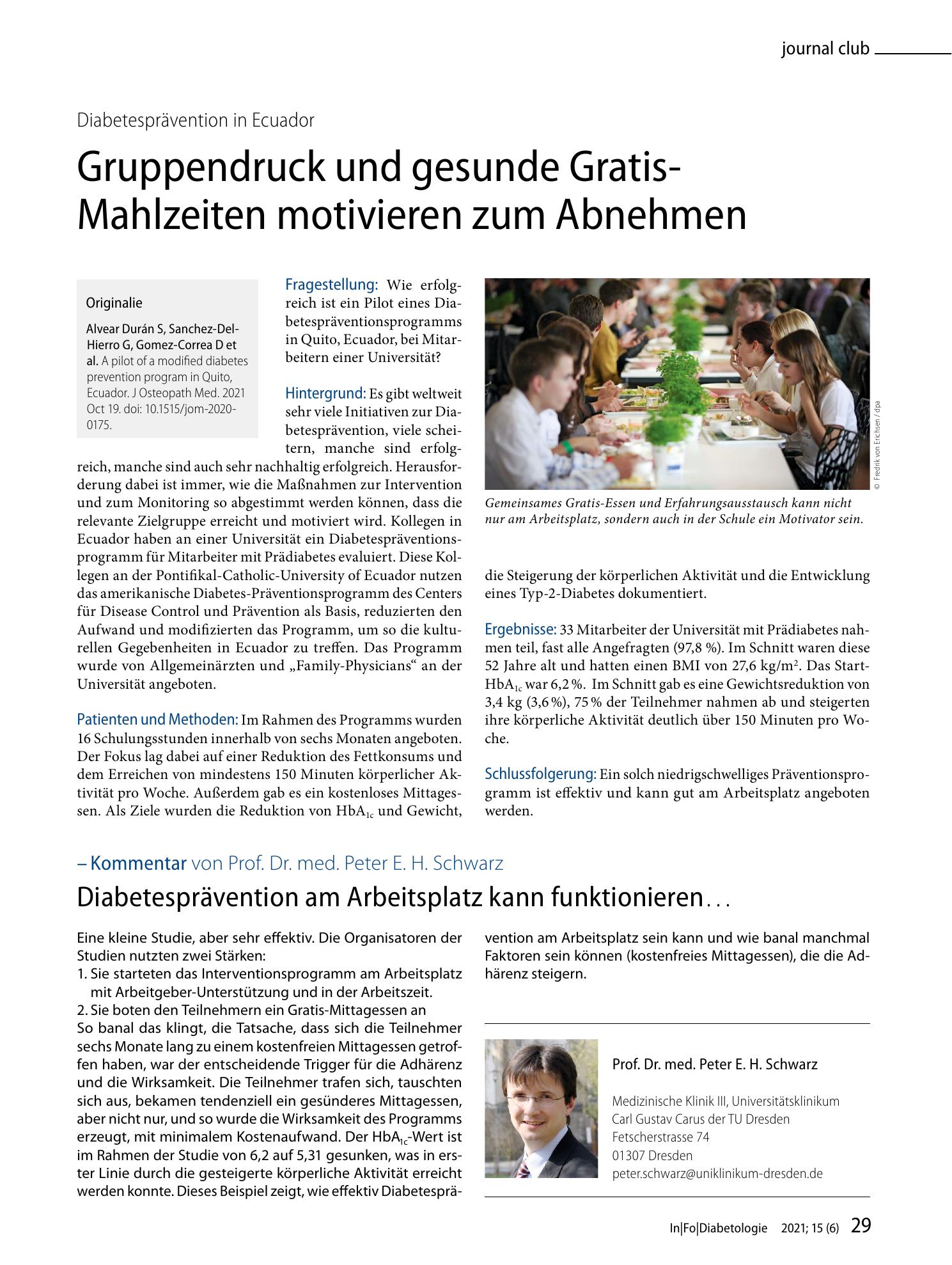 Vorschauseite 1: Gruppendruck und gesunde Gratis-Mahlzeiten motivieren zum Abnehmen