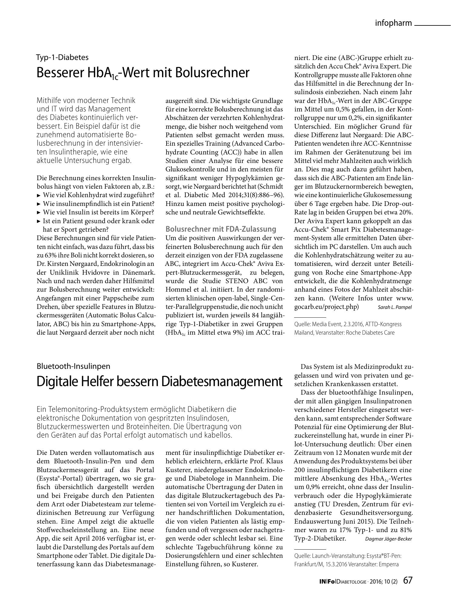 Vorschauseite 1: Besserer HbA1c-Wert mit Bolusrechner