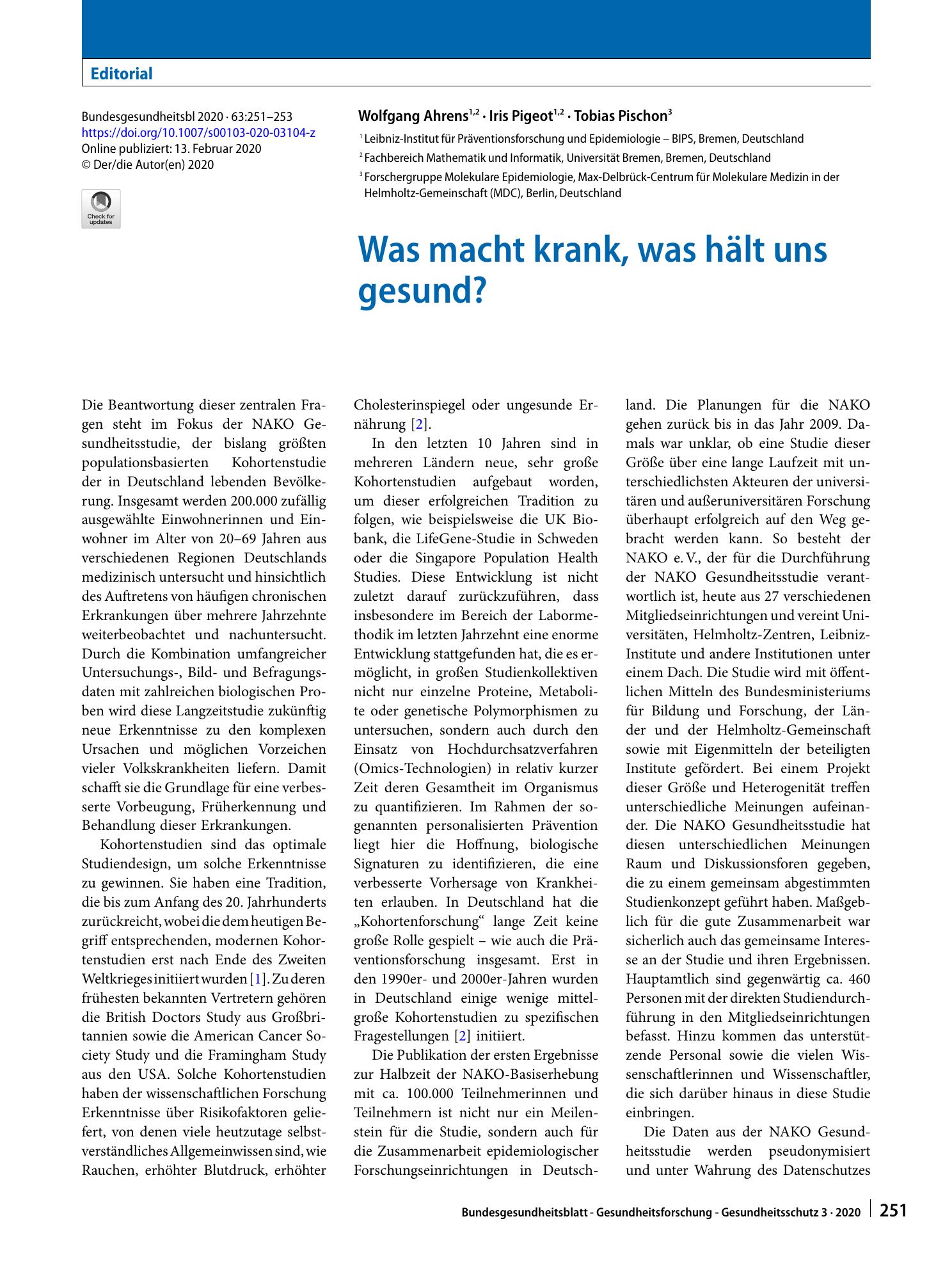 Vorschauseite 1: Was macht krank, was hält uns gesund?